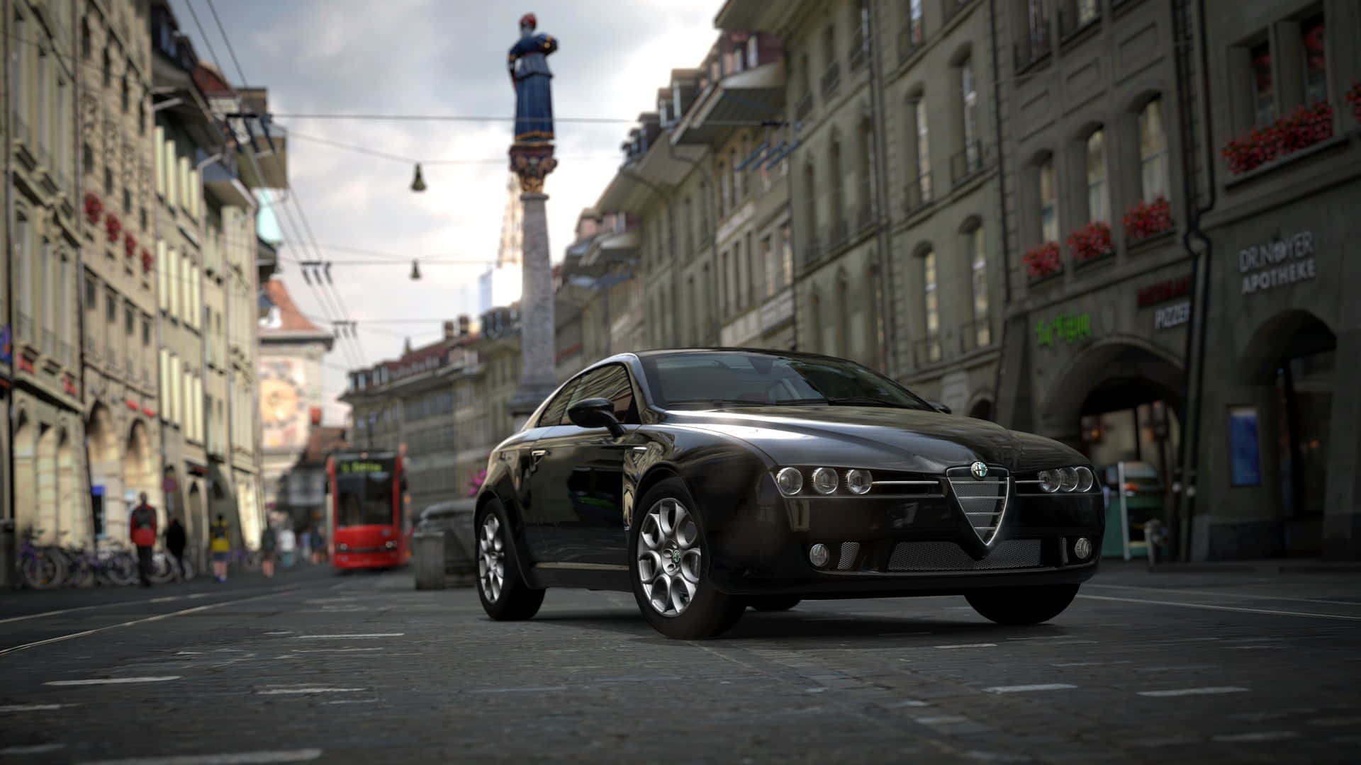 Alfa Romeo Brera, black, European city street, Full HD Desktop Wallpaper