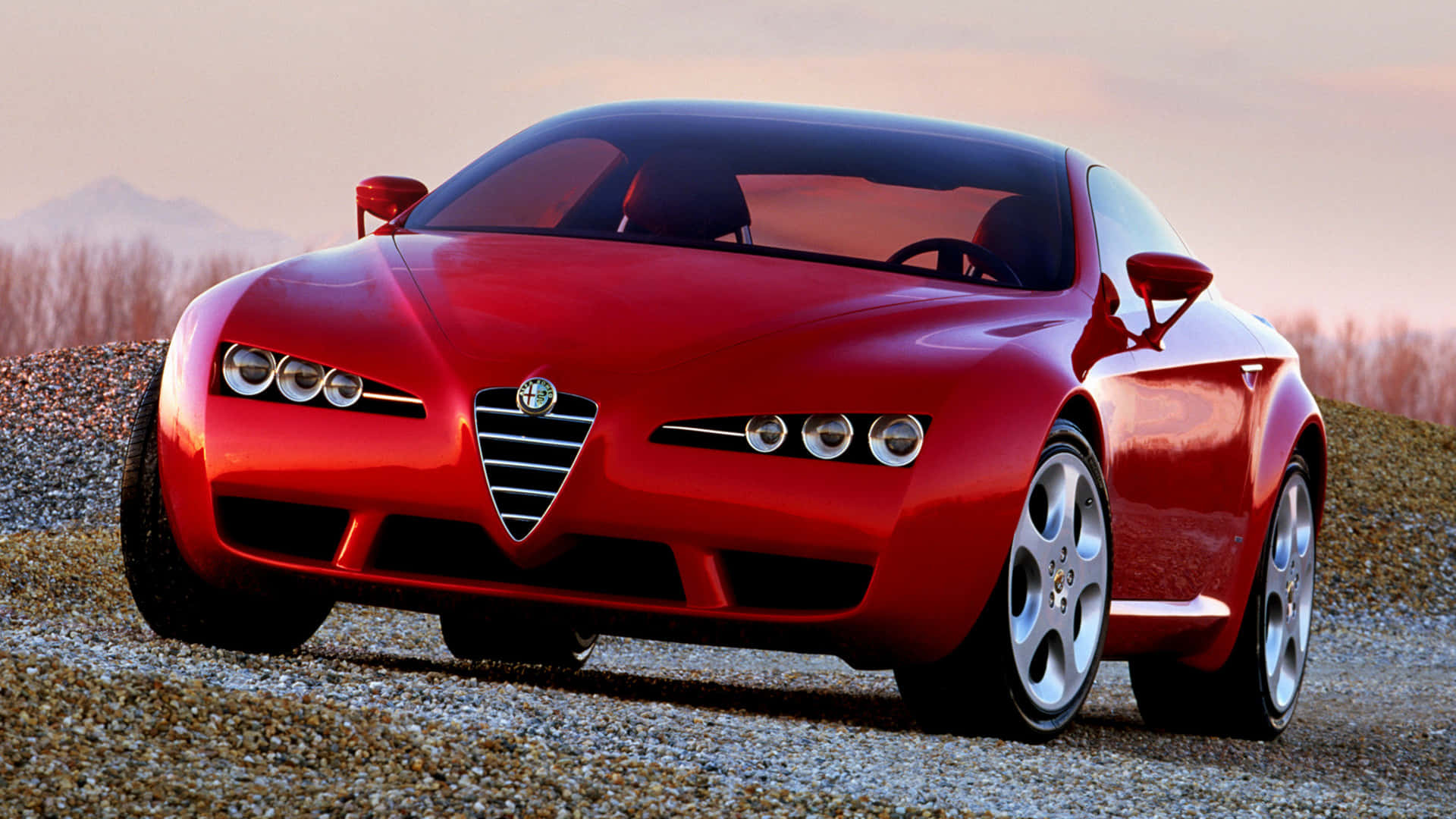 Alfa Romeo Brera, glossy red, gravel path, Full HD Desktop Wallpaper
