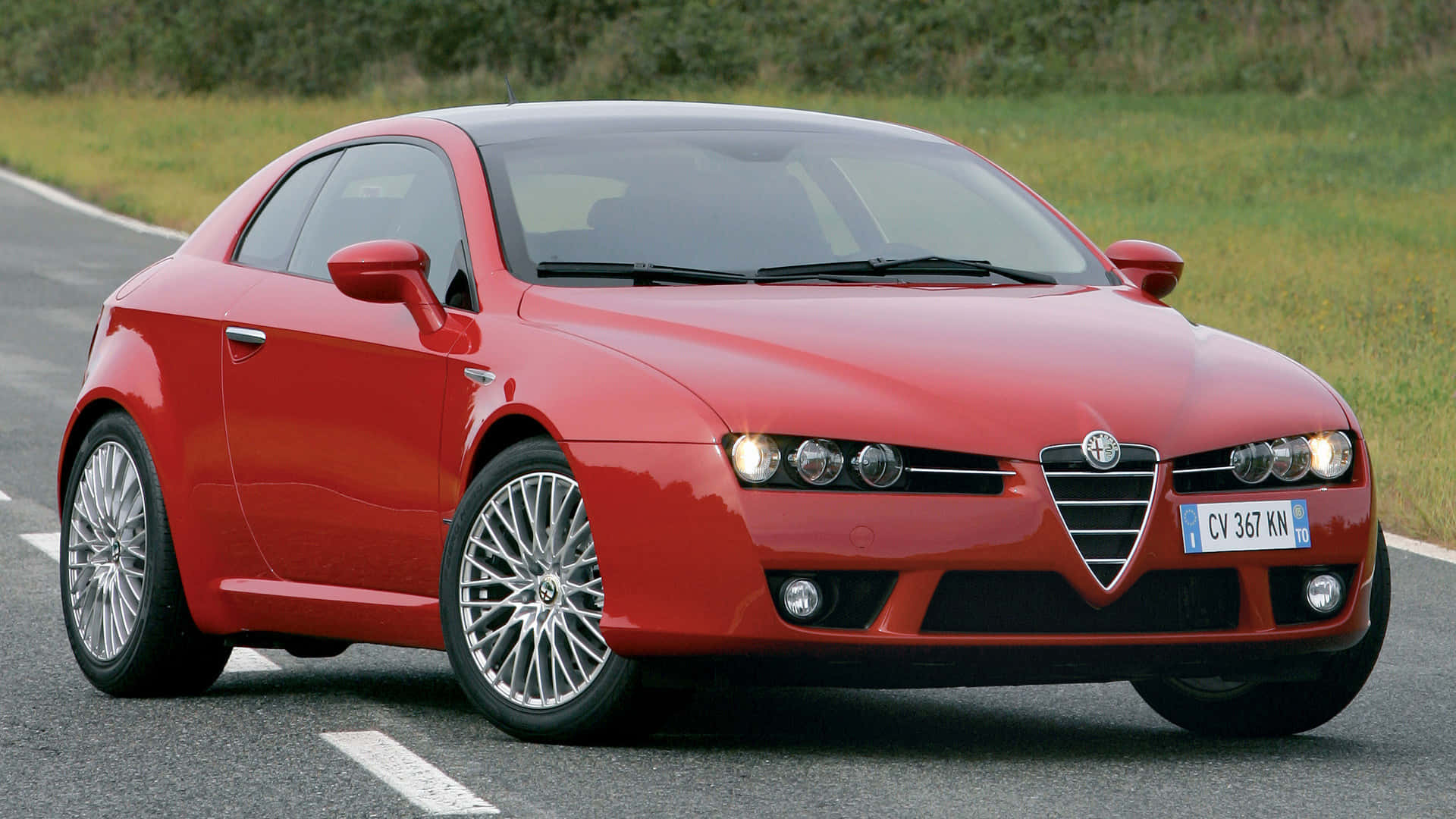 Alfa Romeo Brera, vibrant red, winding asphalt road, Full HD Desktop Wallpaper