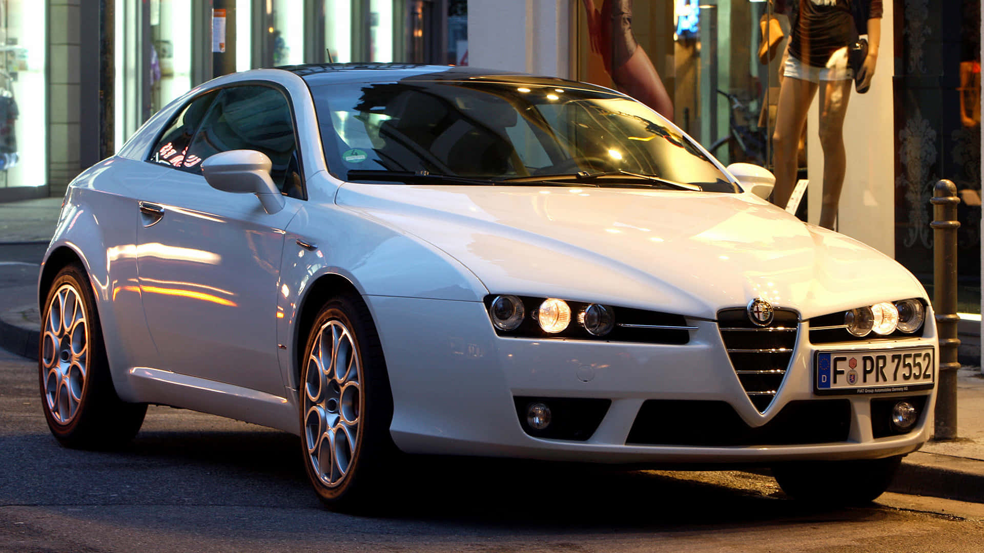 Alfa Romeo Brera, white, golden streetlights, Full HD Desktop Wallpaper