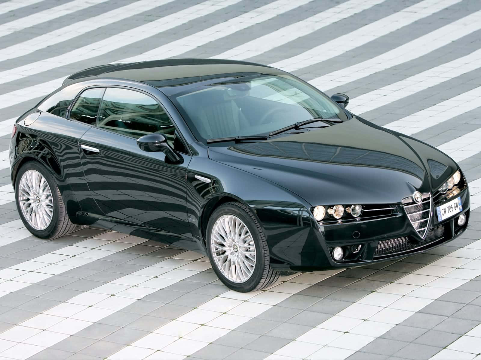 Alfa Romeo Brera, black, gray and white tiled crosswalk, HD Desktop Wallpaper
