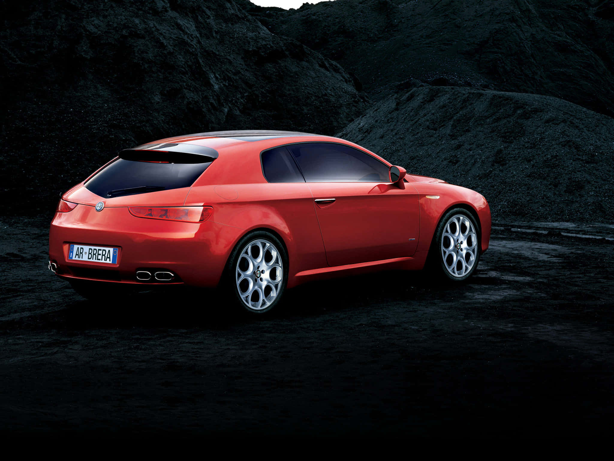 Alfa Romeo Brera, vibrant red, dramatic lighting, Full HD Desktop Wallpaper