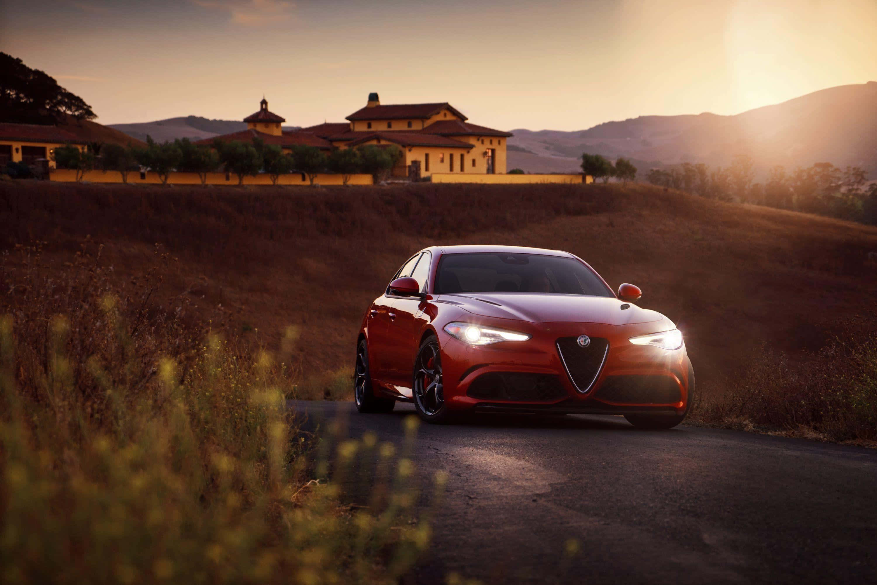 Alfa Romeo Giulia, red, winding road, 2K Desktop Wallpaper