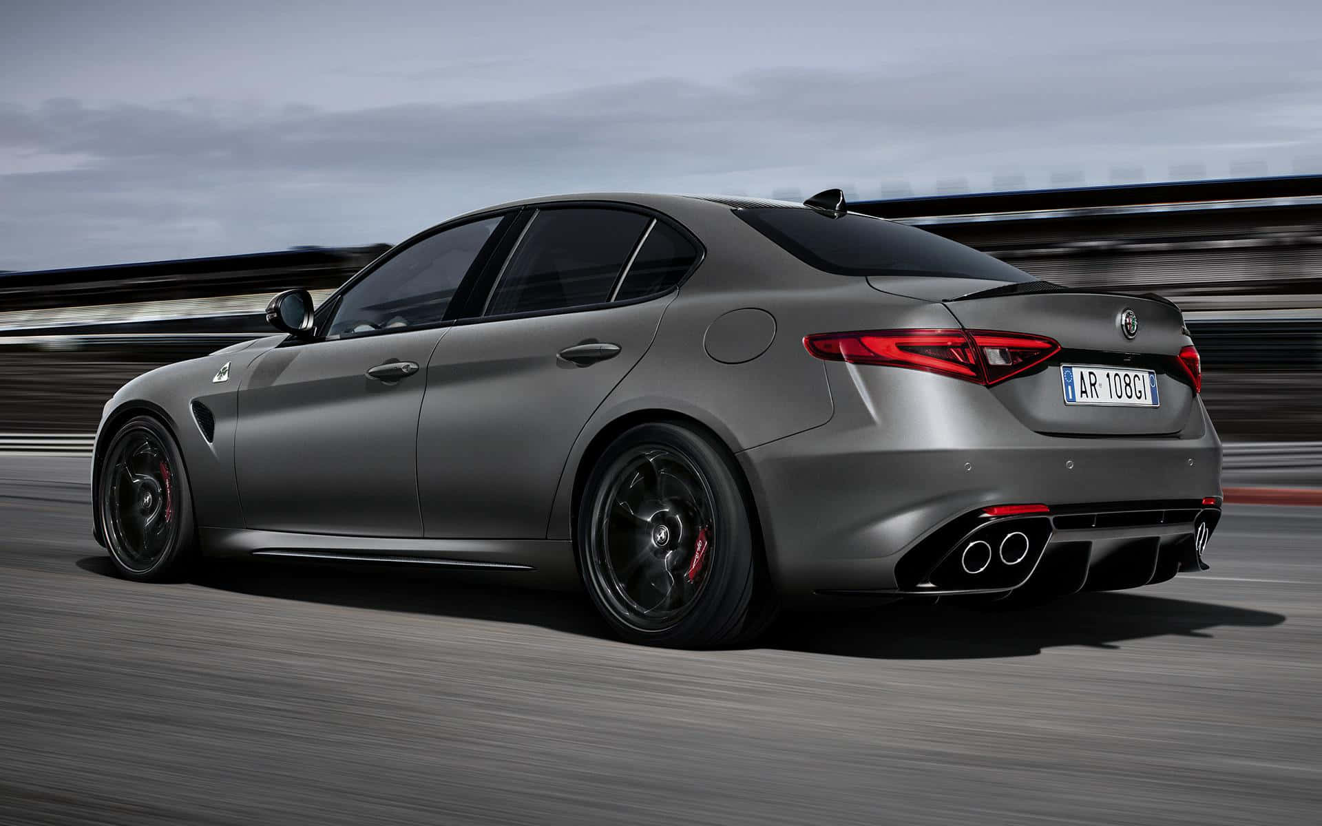 Alfa Romeo Giulia, matte gray, racetrack, Full HD Desktop Wallpaper