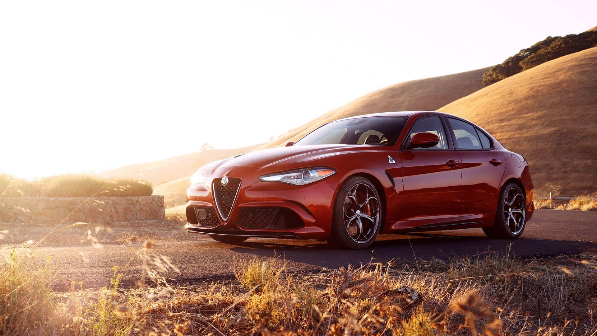 Alfa Romeo Giulia, glossy red, winding road, Full HD Desktop Wallpaper