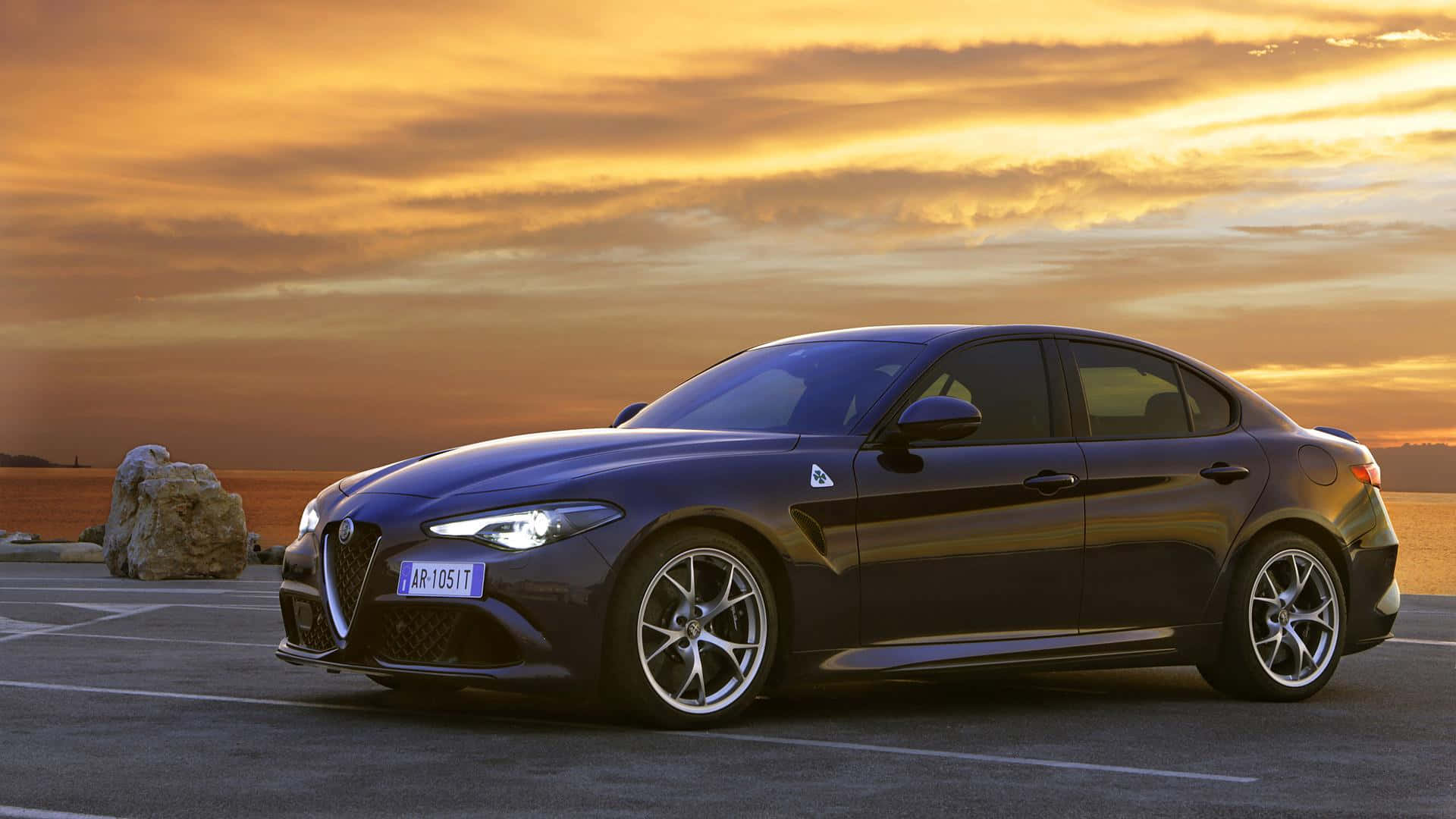 Alfa Romeo Giulia, dark blue, sunset, Full HD Desktop Wallpaper