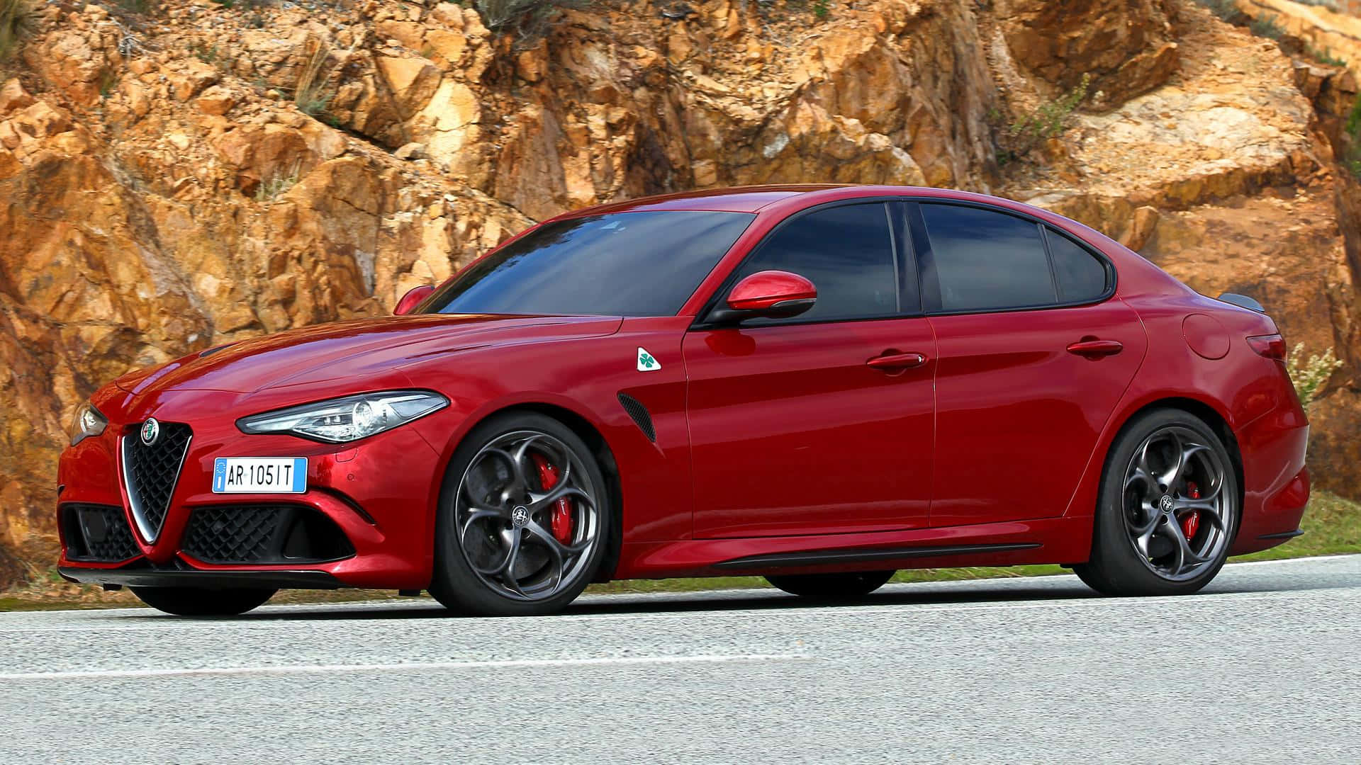 Alfa Romeo Giulia, glossy red, black rims, Full HD Desktop Wallpaper