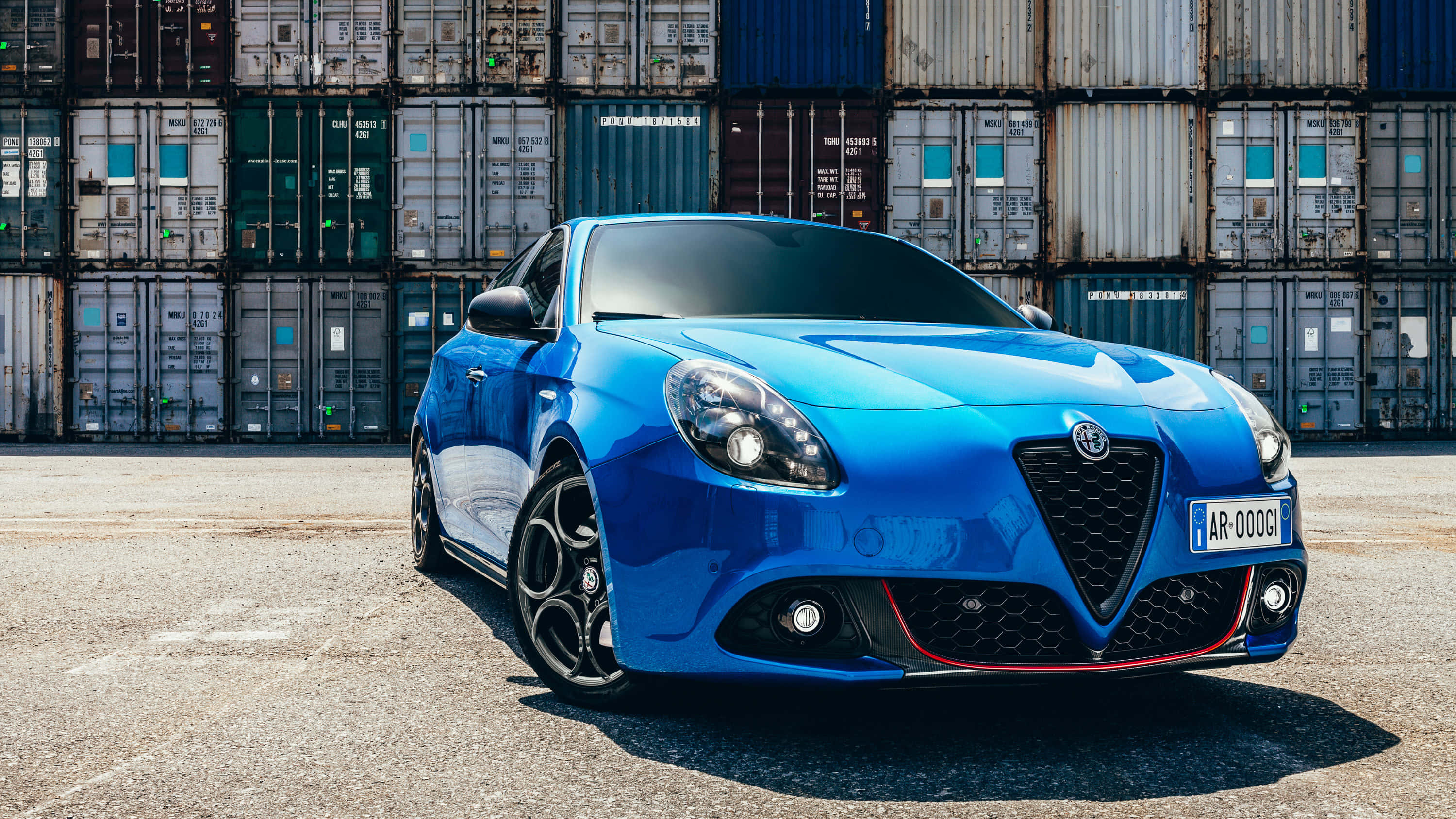 Alfa Romeo Giulietta, vibrant blue, bright sunlight, 2K Desktop Wallpaper