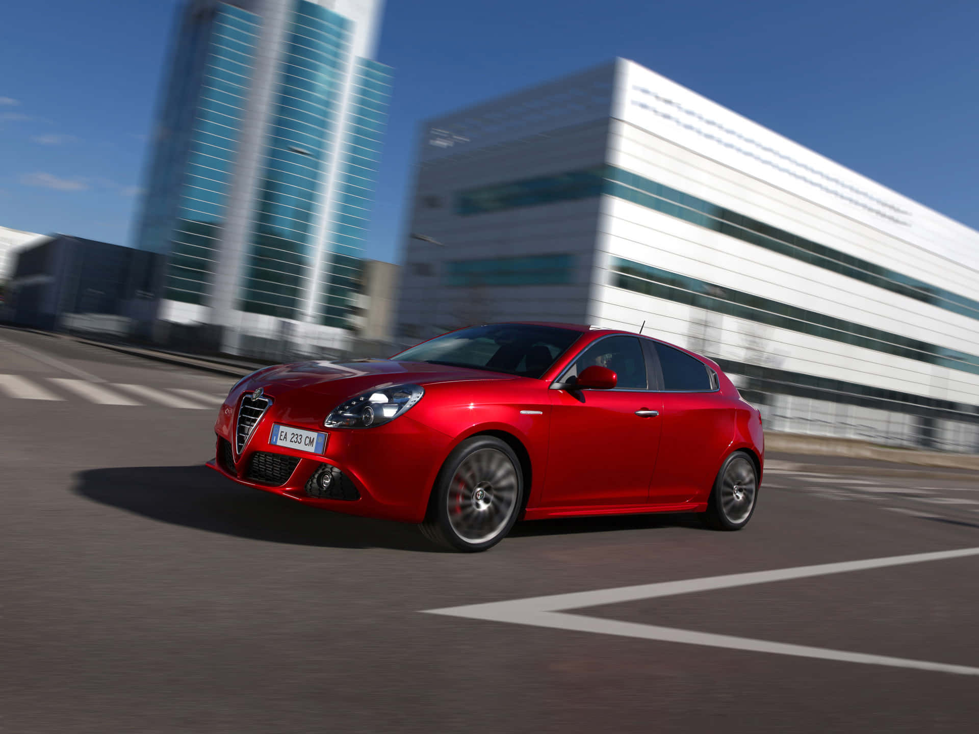 Alfa Romeo Giulietta, vibrant red, modern urban street, Full HD Desktop Wallpaper