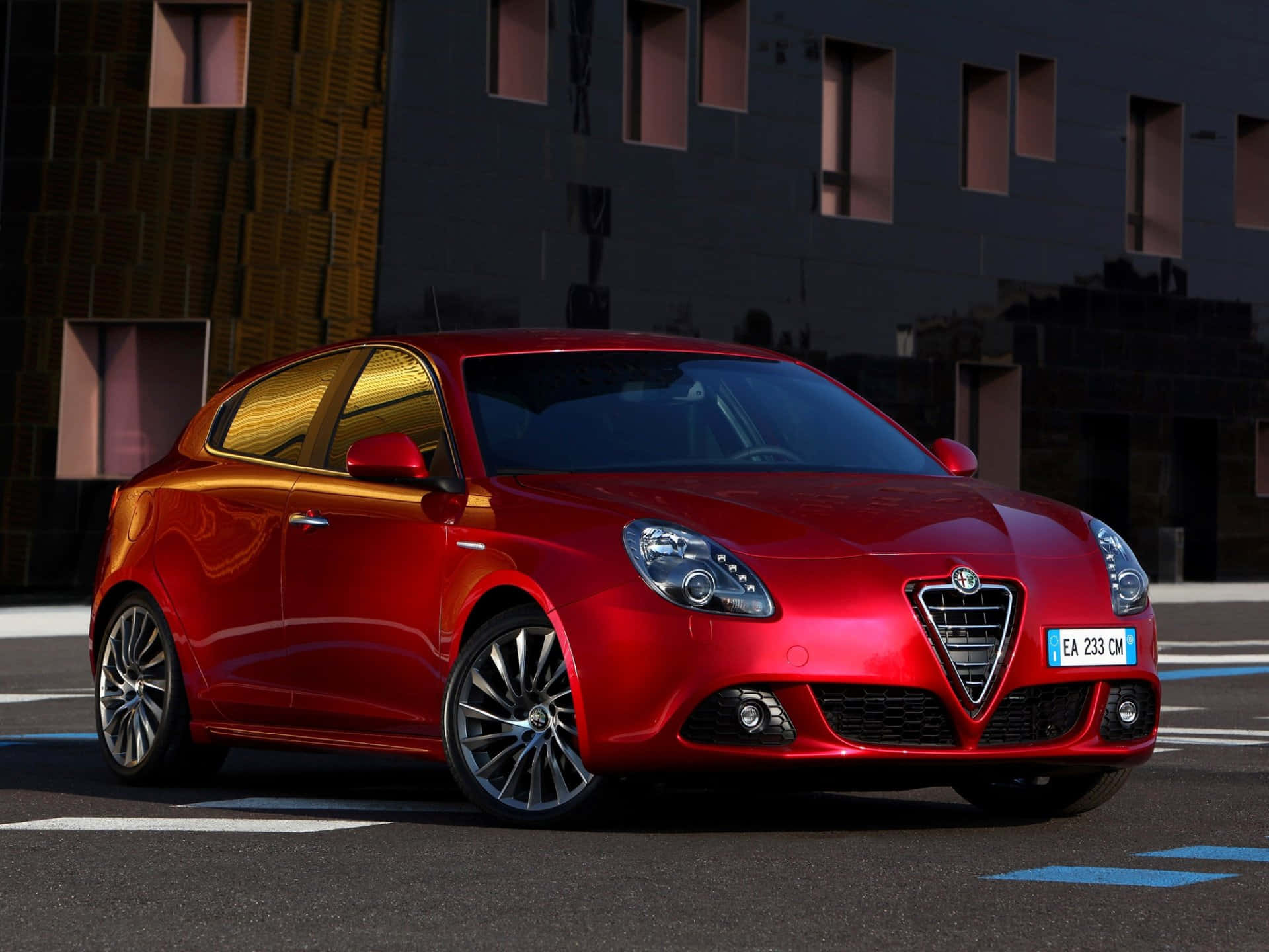 Alfa Romeo Giulietta, glossy red, city street, Full HD Desktop Wallpaper