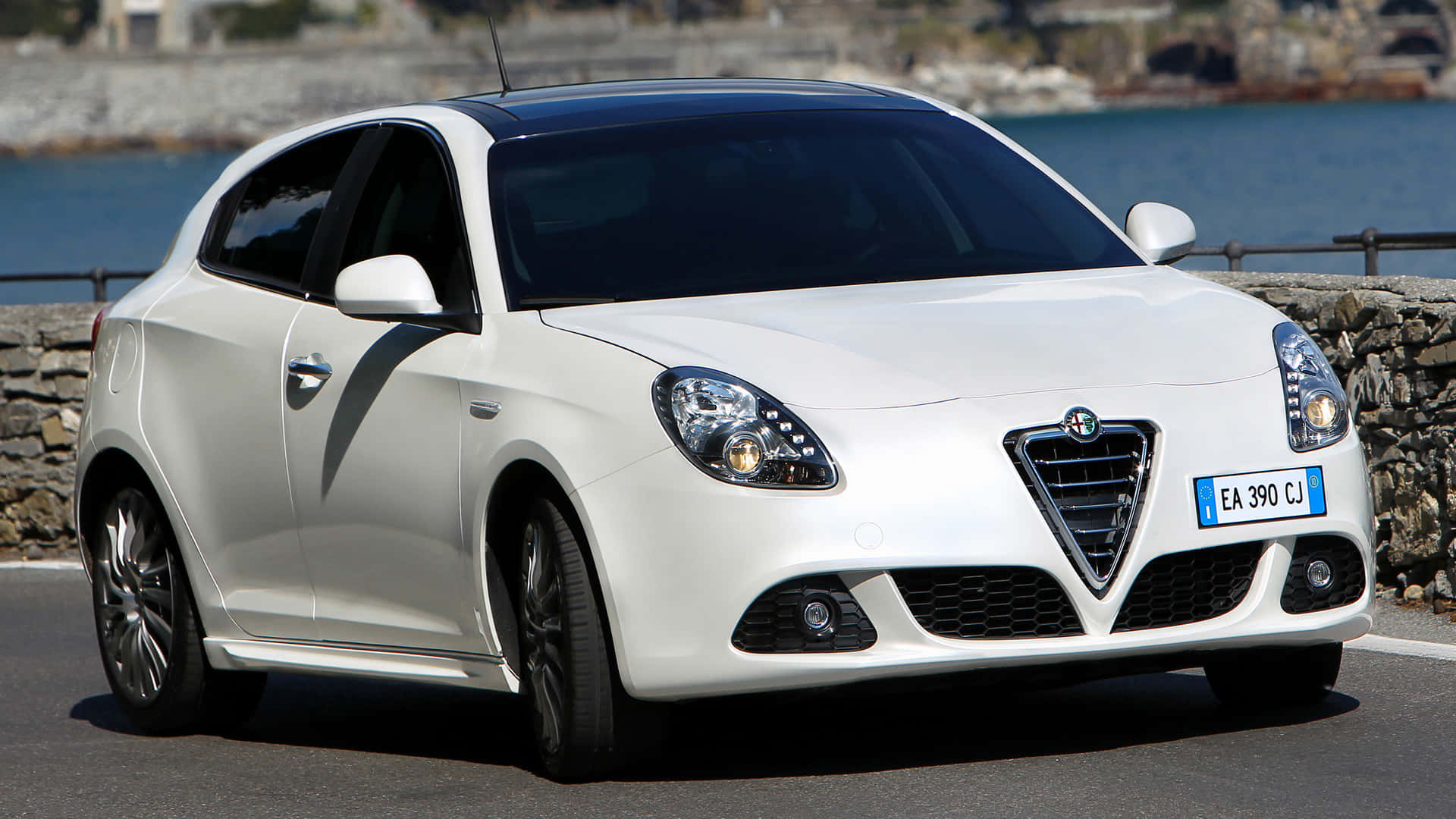 Alfa Romeo Giulietta, white, coastal road, Full HD Desktop Wallpaper