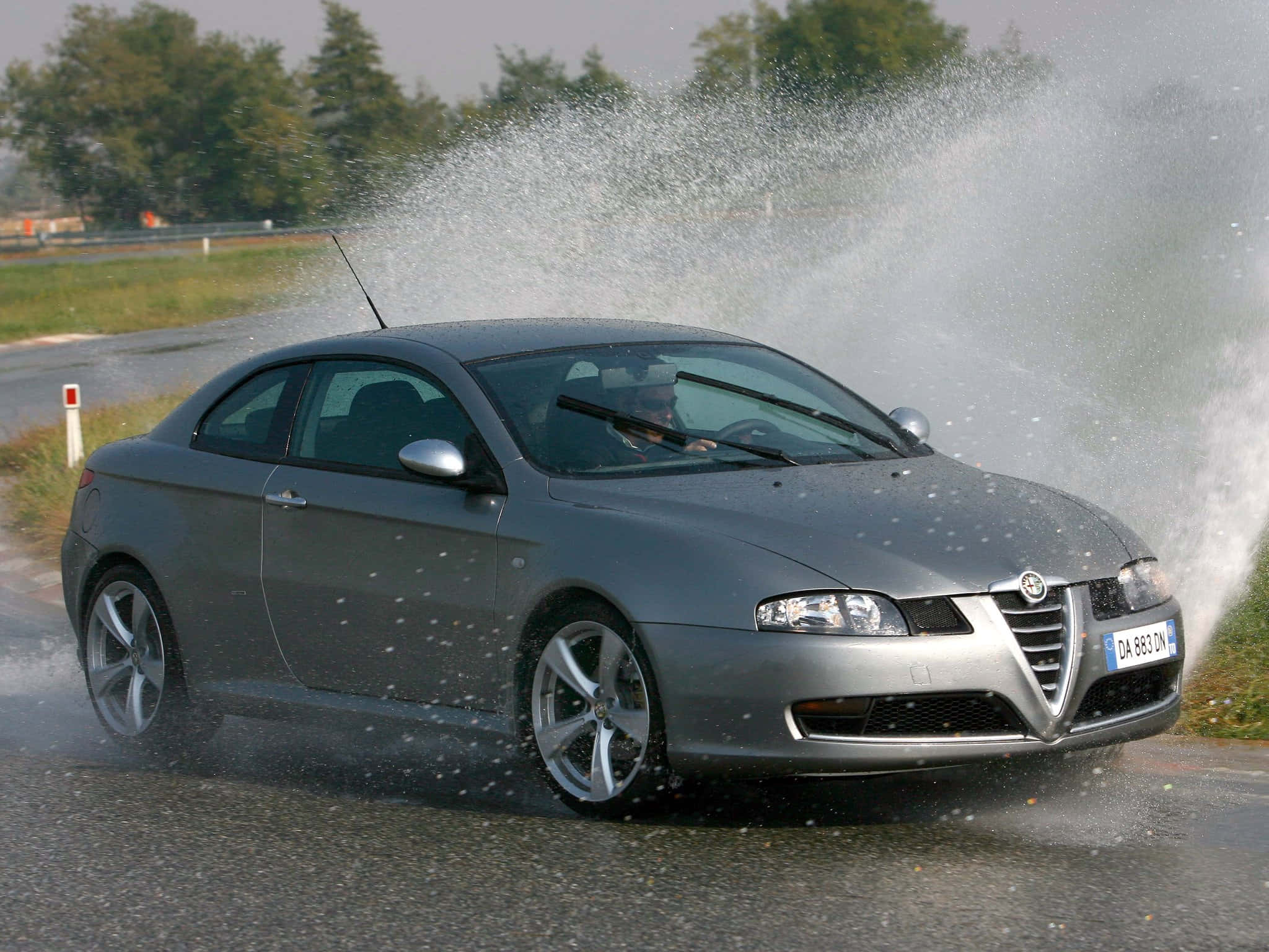Alfa Romeo GT, silver, wet turn, Full HD Desktop Wallpaper