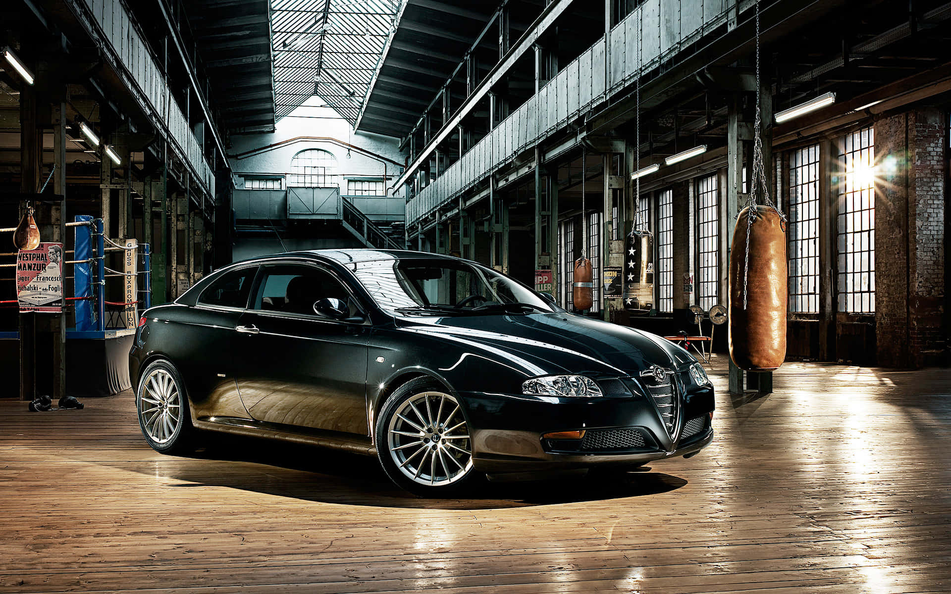 Alfa Romeo GT, black, industrial lighting, Full HD Desktop Wallpaper