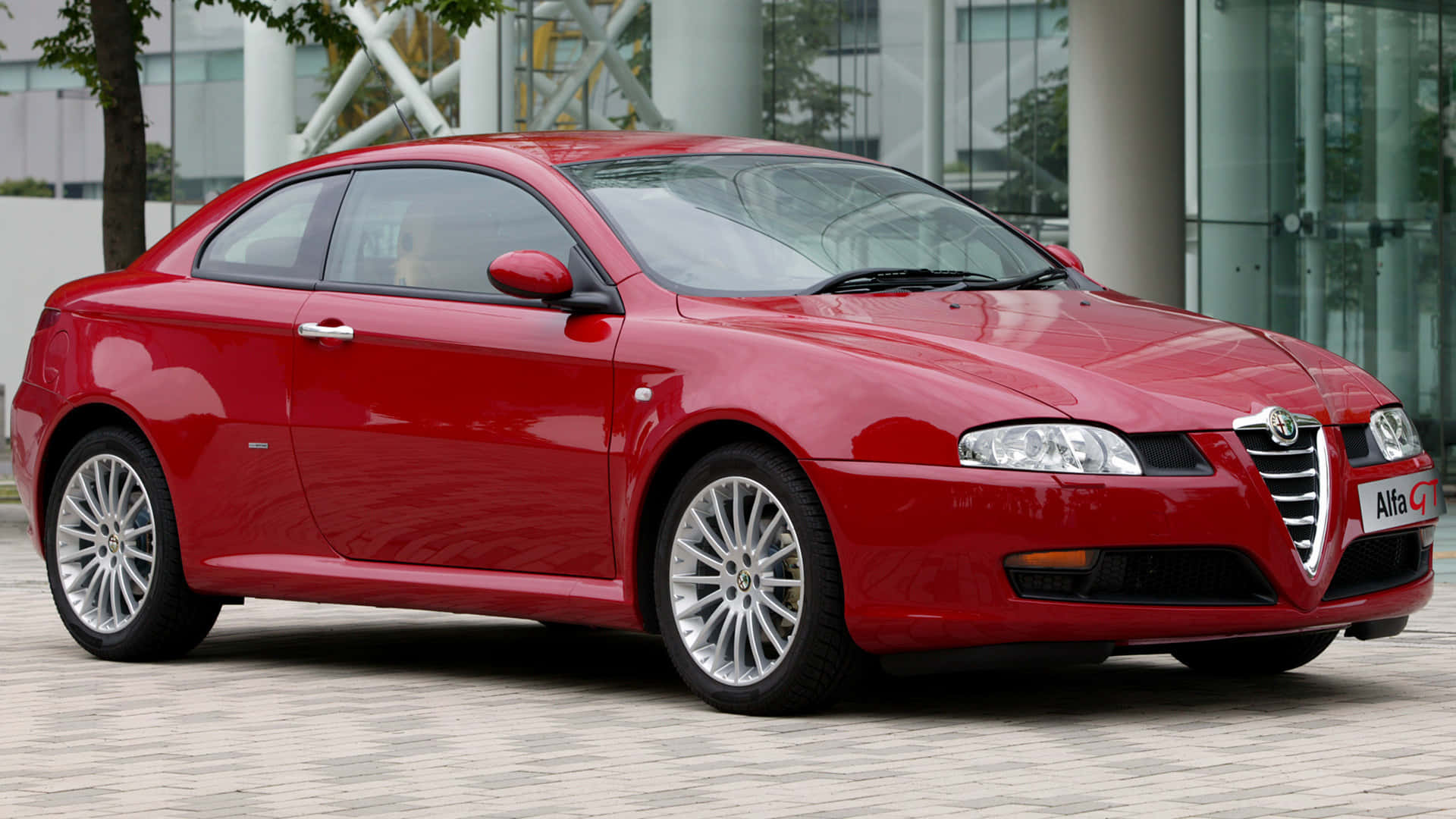 Alfa Romeo GT, glossy red, paved plaza, Full HD Desktop Wallpaper