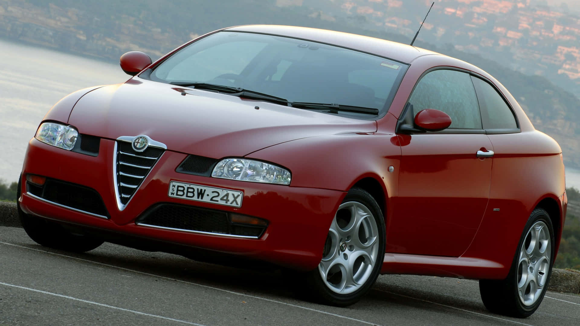 Alfa Romeo GT, glossy red, coastal road, Full HD Desktop Wallpaper