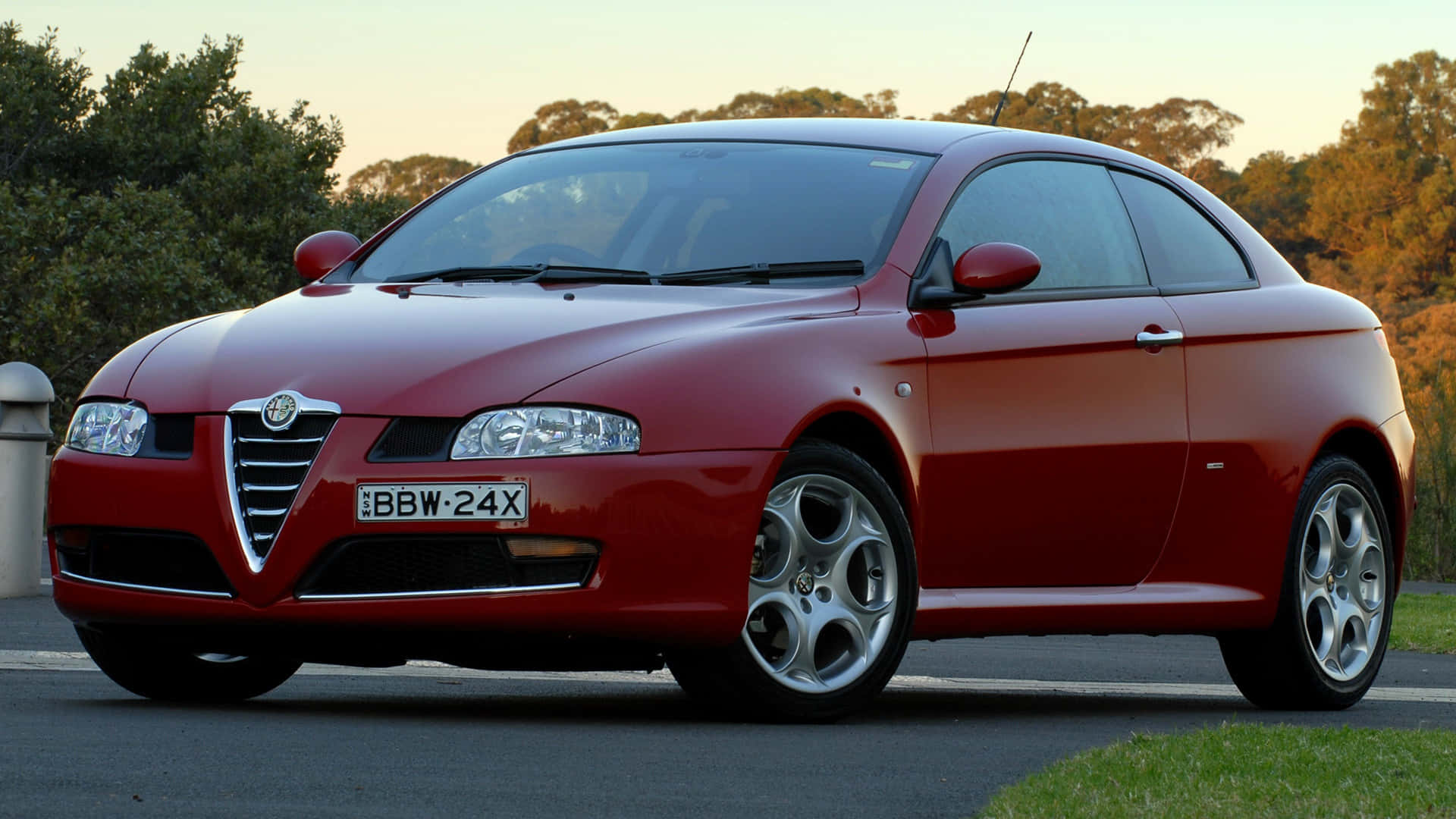 Alfa Romeo GT, glossy red, roadside, Full HD Desktop Wallpaper