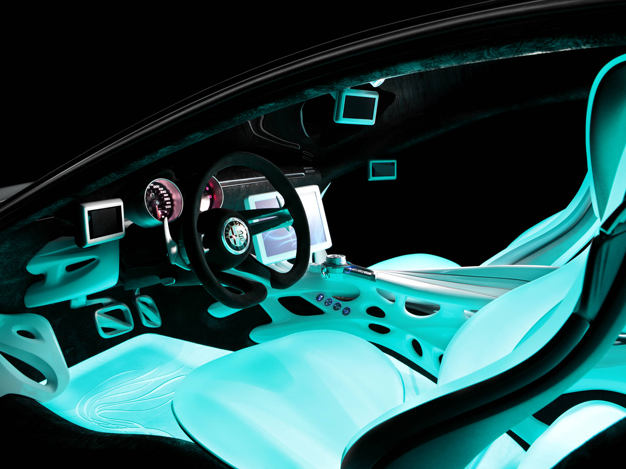 Alfa Romeo, iPhone, glowing cyan light, Full HD Desktop Wallpaper