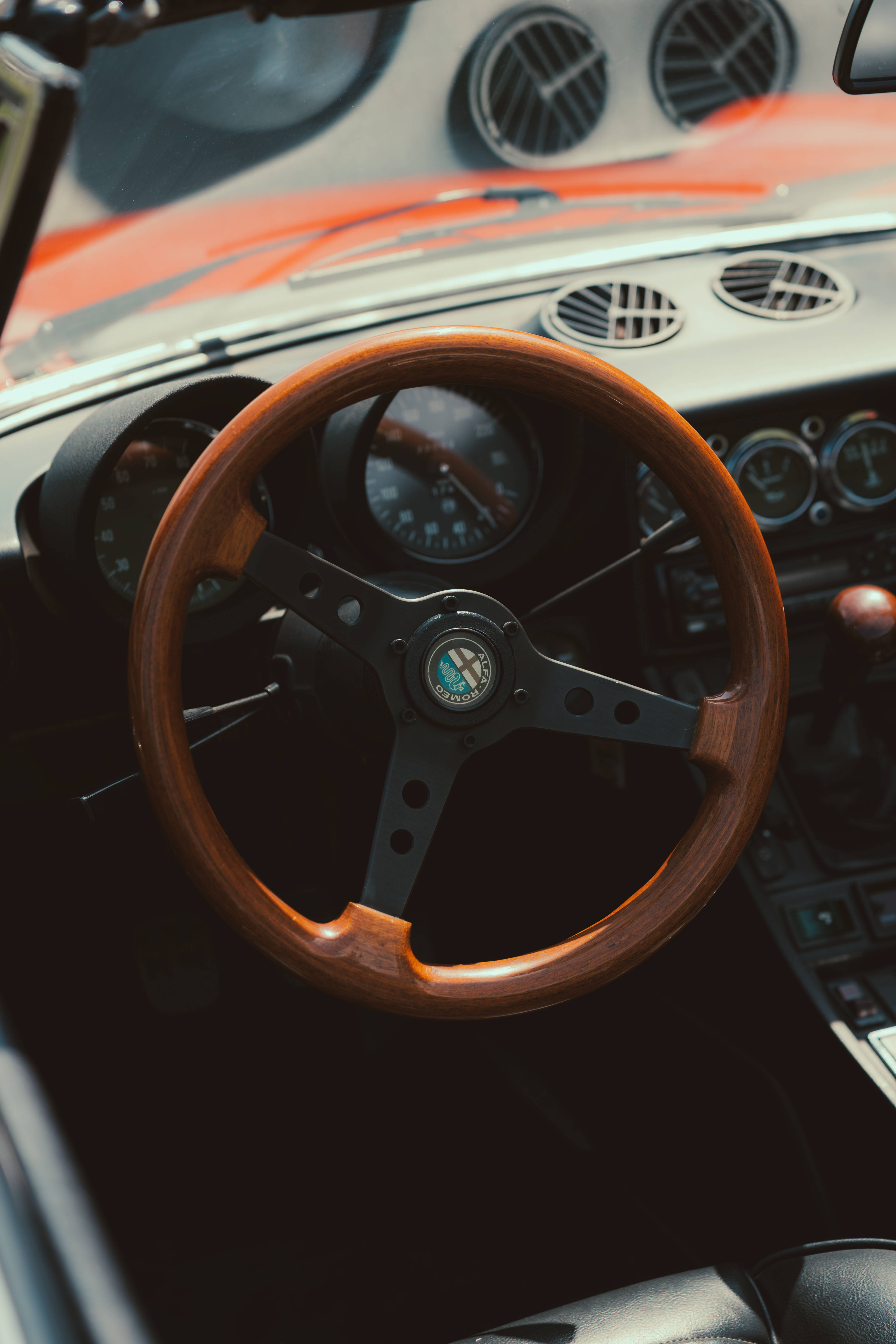 Alfa Romeo, steering wheel, wooden steering wheel, 5K Phone Wallpaper