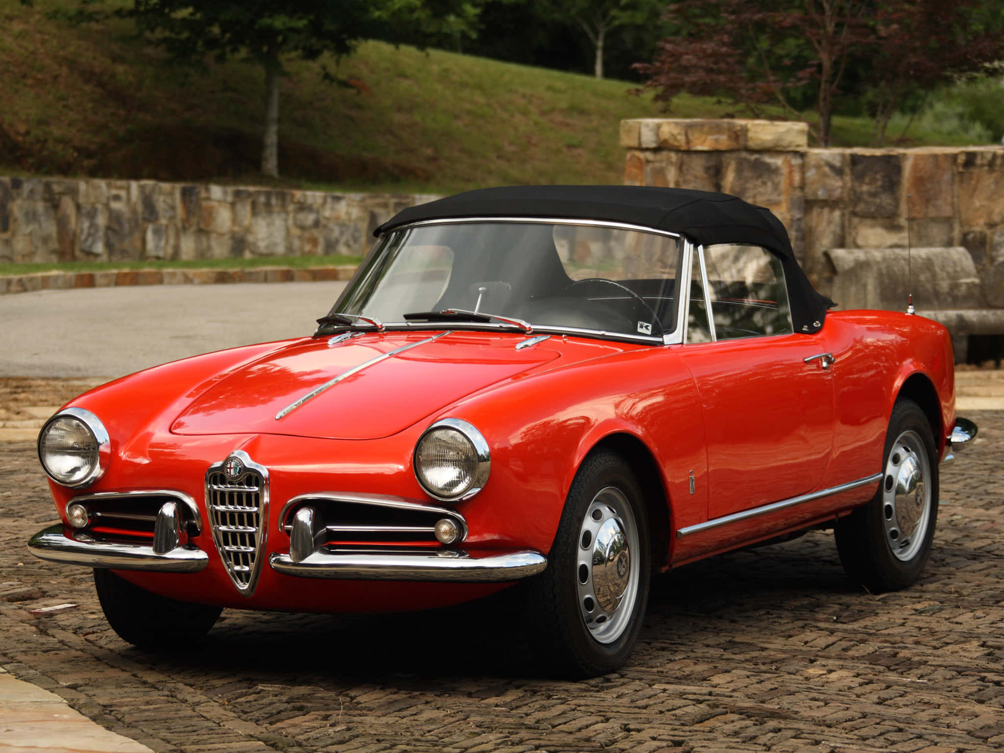 Alfa Romeo Spider, glossy red, black soft top, Full HD Desktop Wallpaper