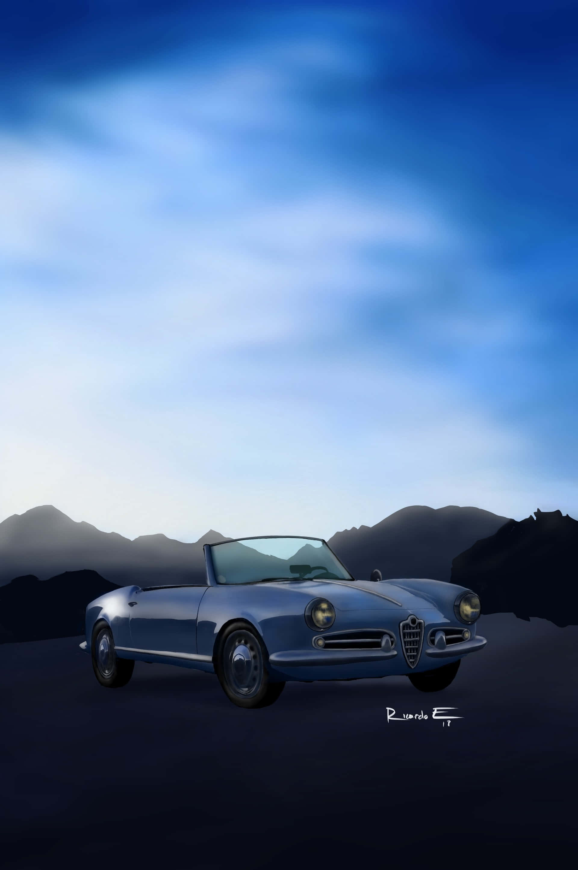 Alfa Romeo Spider, classic blue, convertible sports car, 2K Phone Wallpaper