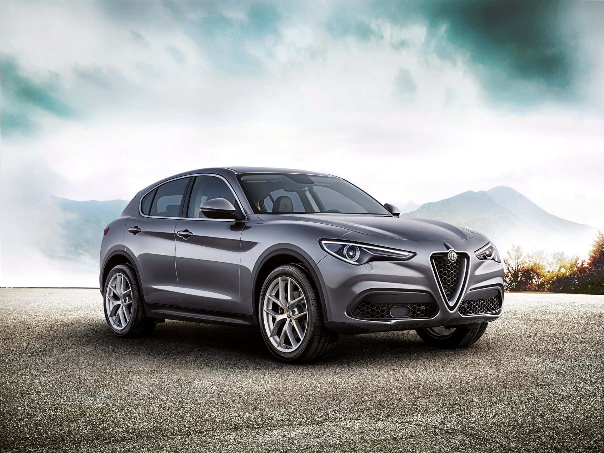 Alfa Romeo Stelvio, gray, misty mountain road, Full HD Desktop Wallpaper