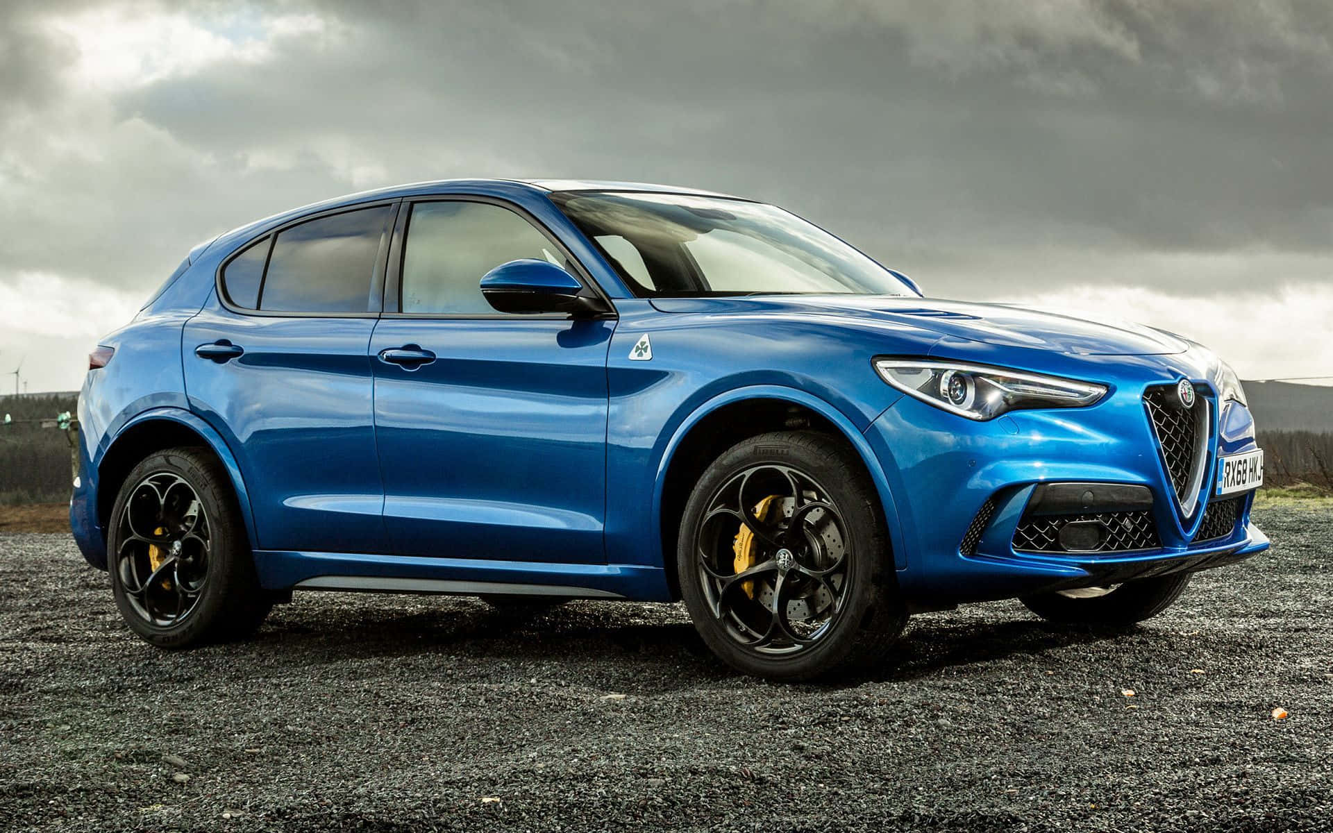 Alfa Romeo Stelvio, vibrant blue, black wheels, Full HD Desktop Wallpaper