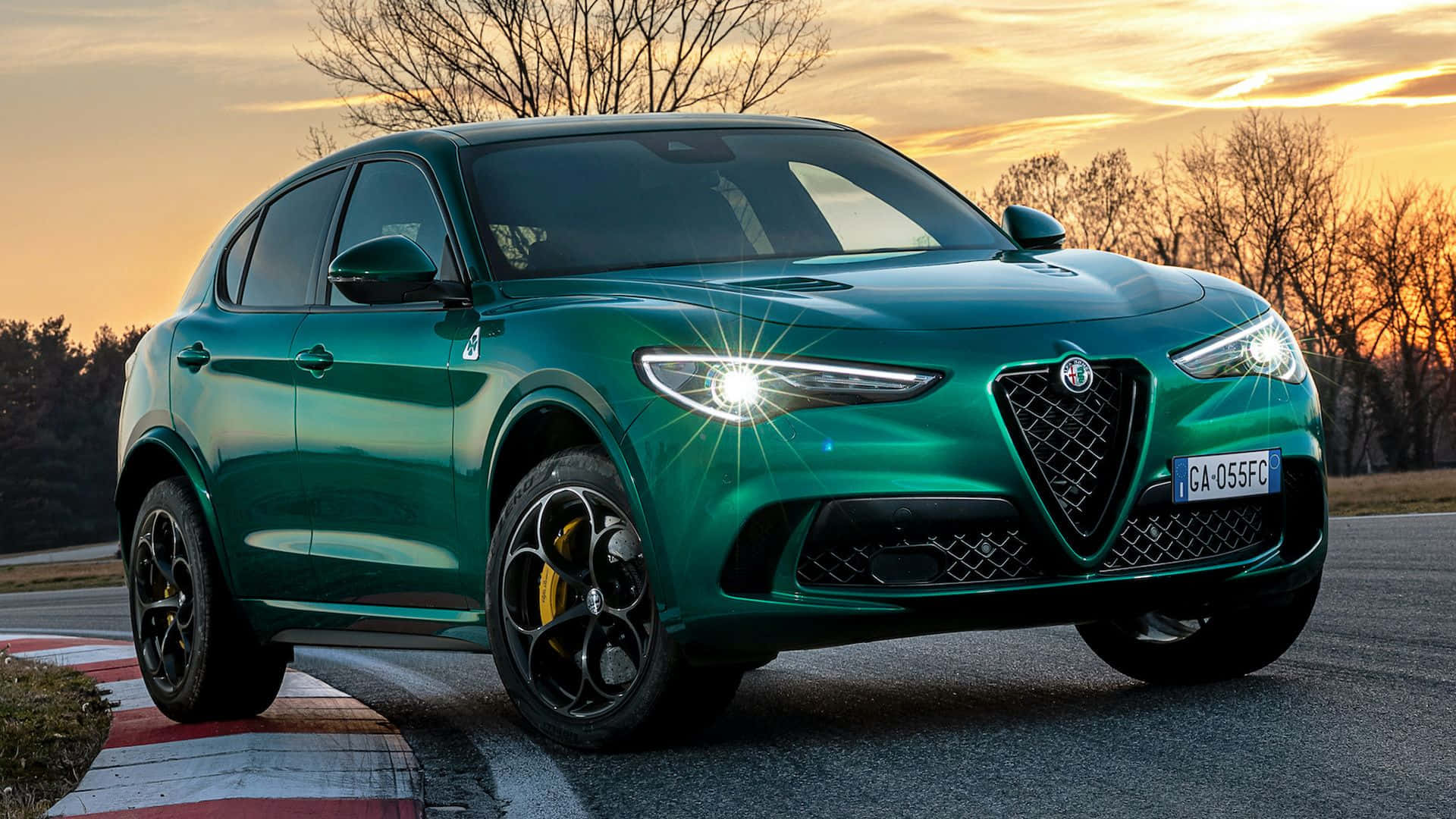 Alfa Romeo Stelvio, racetrack, sunset, Full HD Desktop Wallpaper