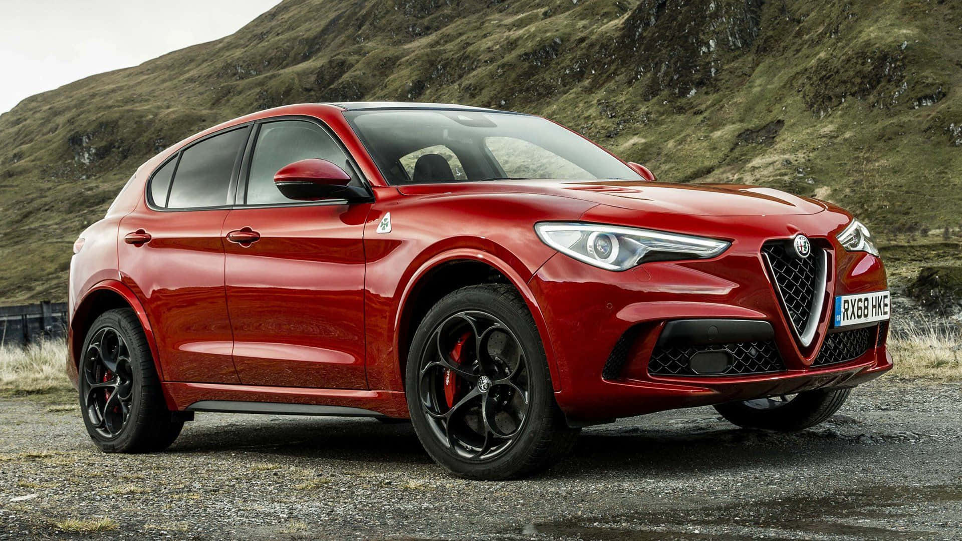Alfa Romeo Stelvio, glossy red, gravel, Full HD Desktop Wallpaper