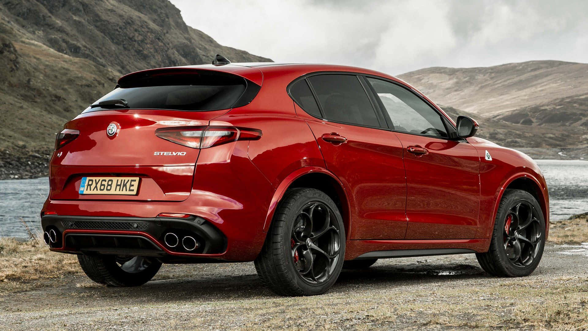 Alfa Romeo Stelvio, glossy red, gravel shore, Full HD Desktop Wallpaper