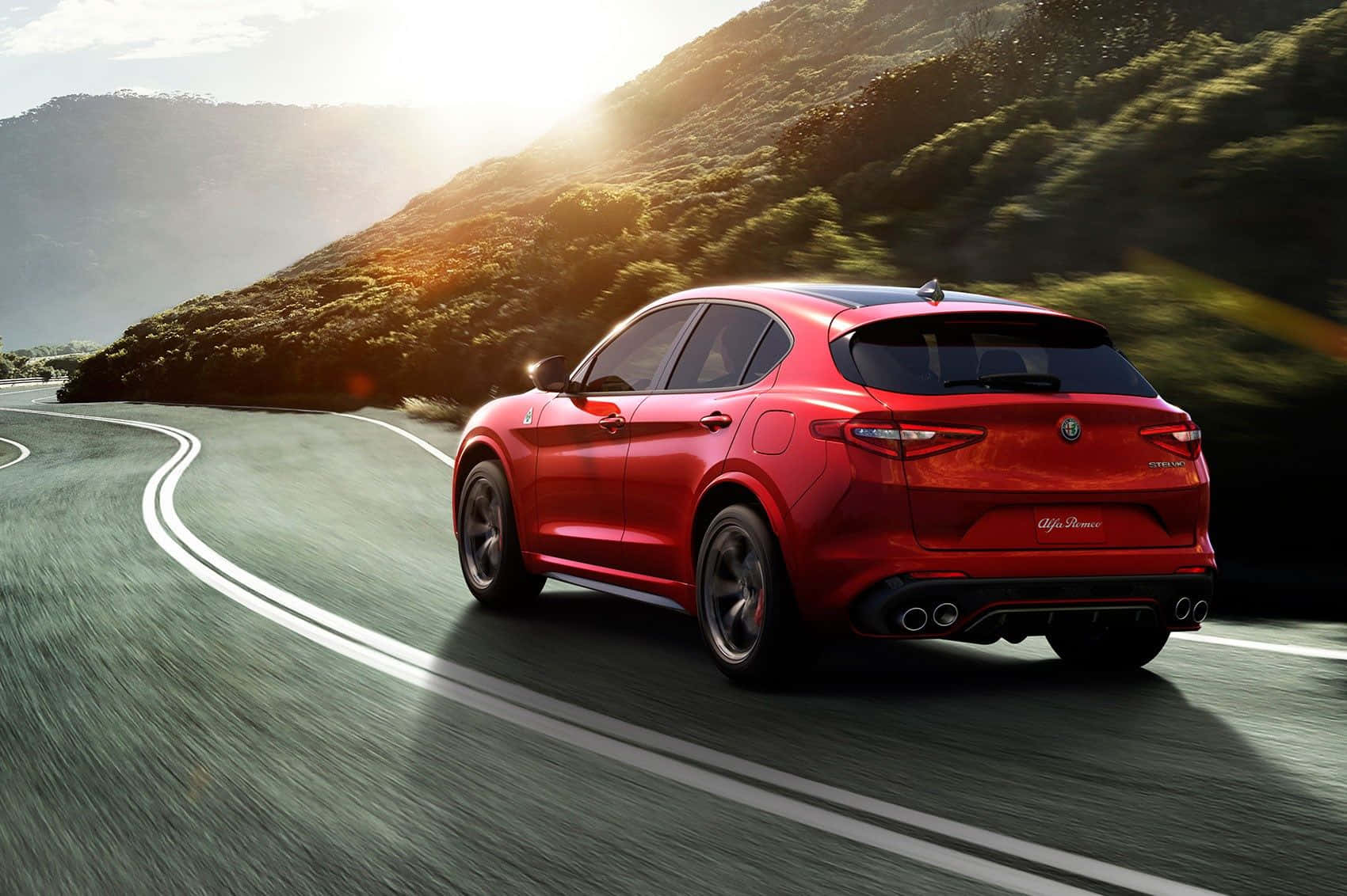 Alfa Romeo Stelvio, red, mountain road, HD Desktop Wallpaper