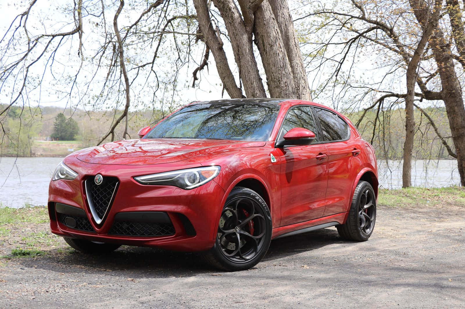 Alfa Romeo Stelvio, glossy red, gravel, HD Desktop Wallpaper