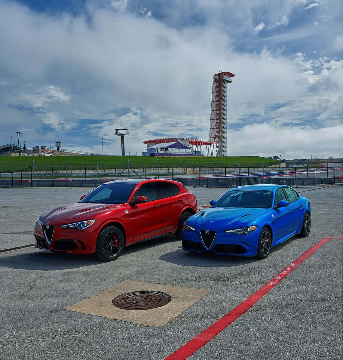 Alfa Romeo Stelvio, racetrack, cloudy sky, SD Phone Wallpaper