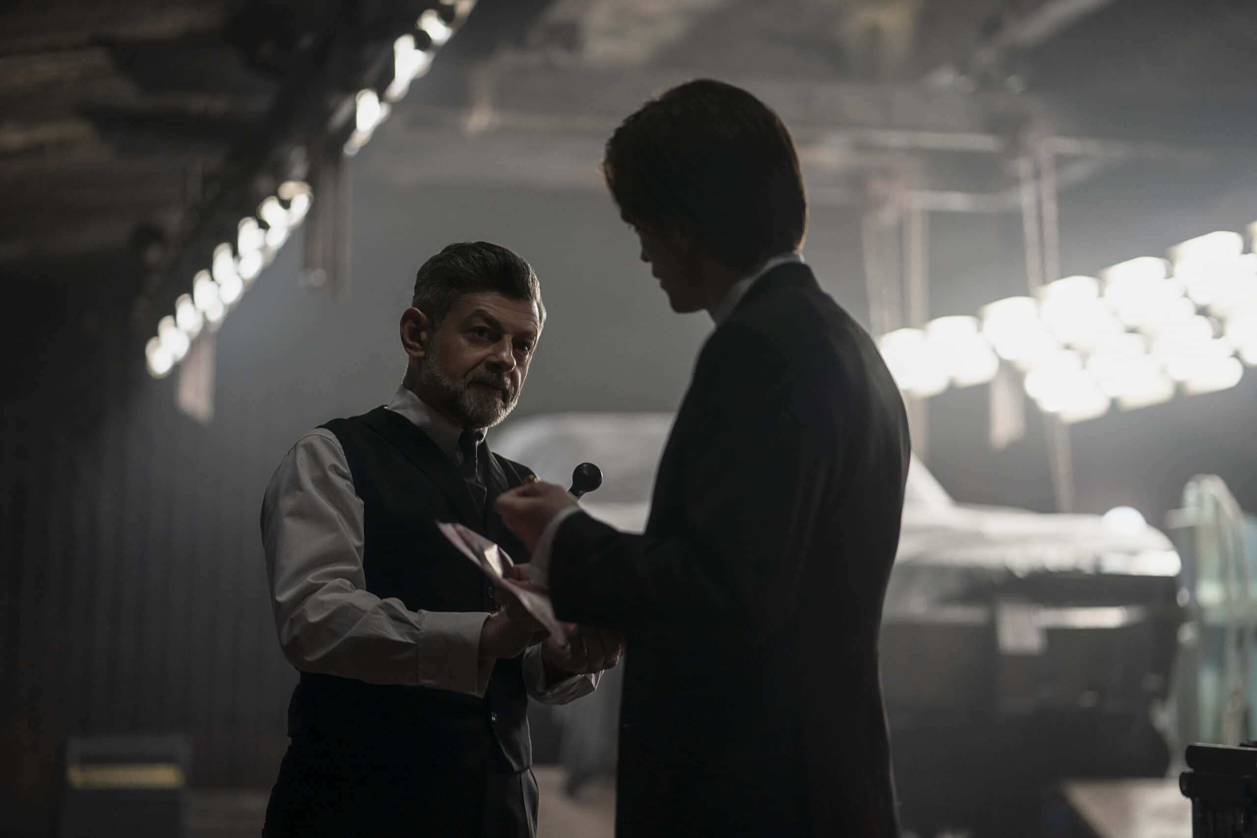 Alfred Pennyworth, suit, documents, 2K Desktop Wallpaper