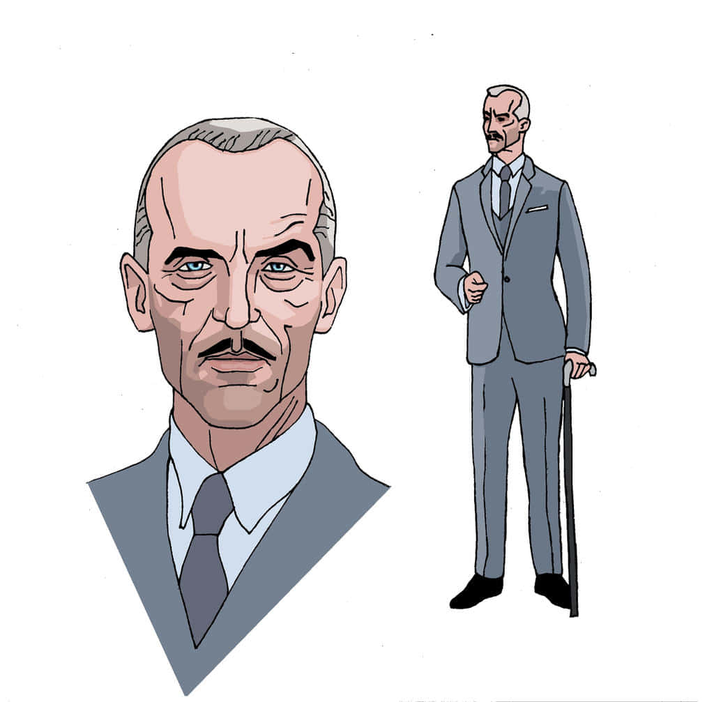 Alfred Pennyworth, gray suit, cane, SD Desktop Wallpaper