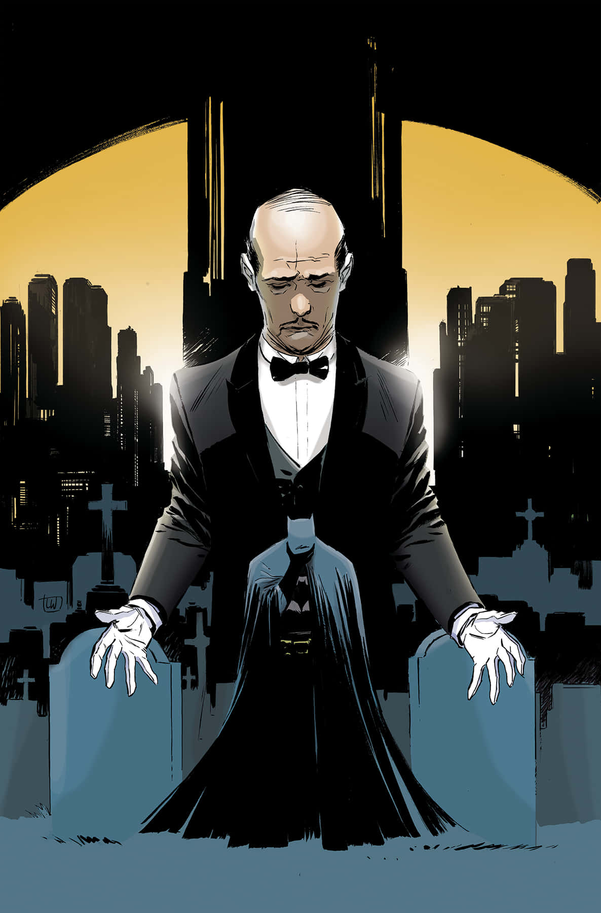 Alfred Pennyworth, tuxedo, cemetery, HD Phone Wallpaper