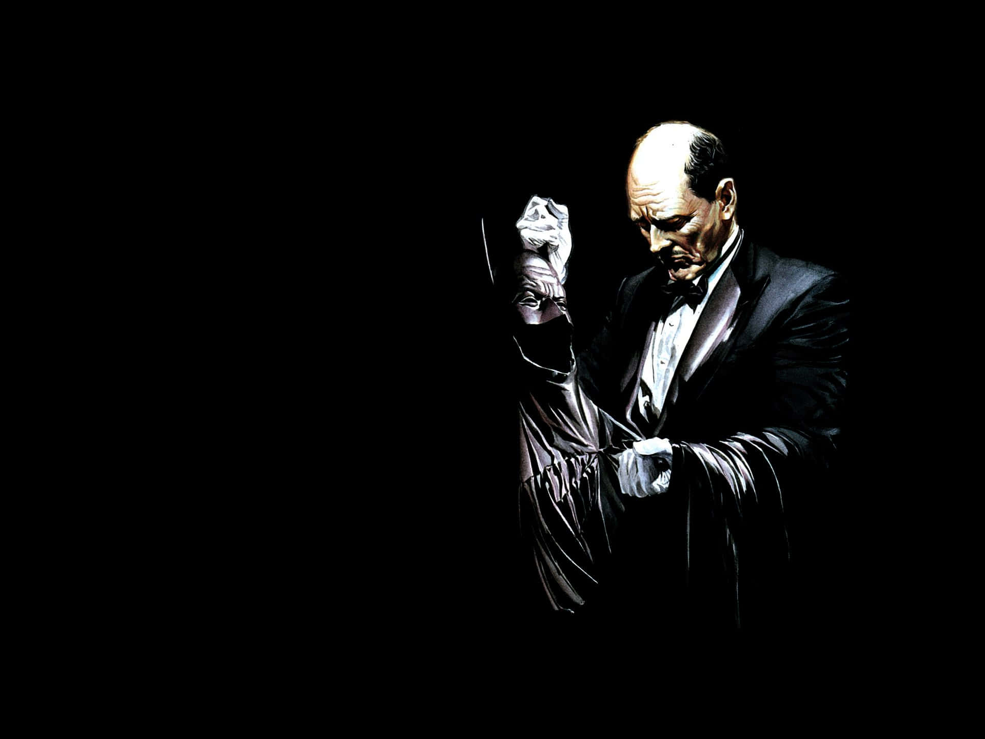 Alfred Pennyworth, tuxedo, knife, Full HD Desktop Wallpaper