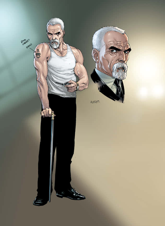 Alfred Pennyworth, white tank top, cane, SD Phone Wallpaper