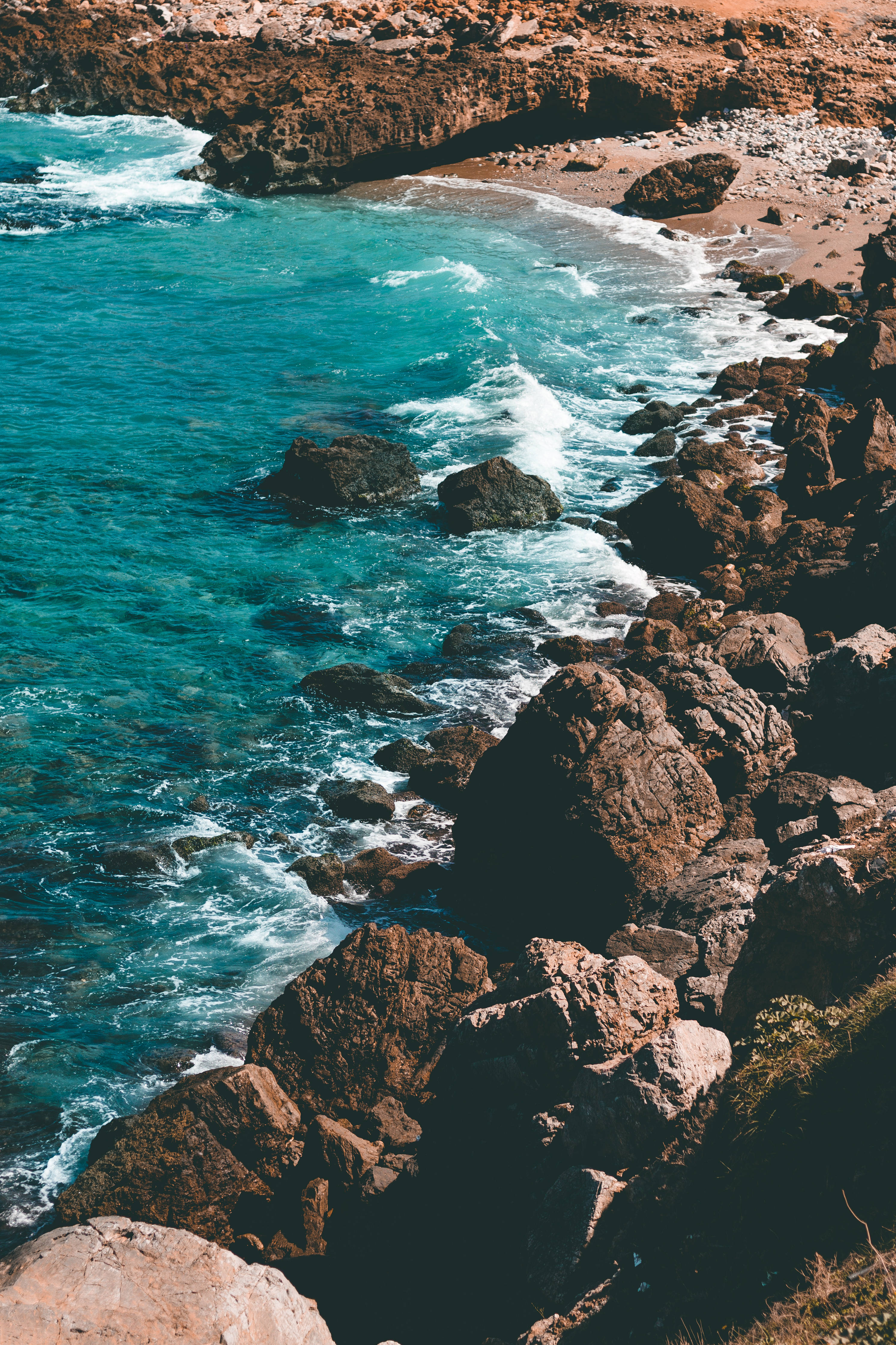 Algeria, rocky shore, turquoise waves, 4K Phone Wallpaper