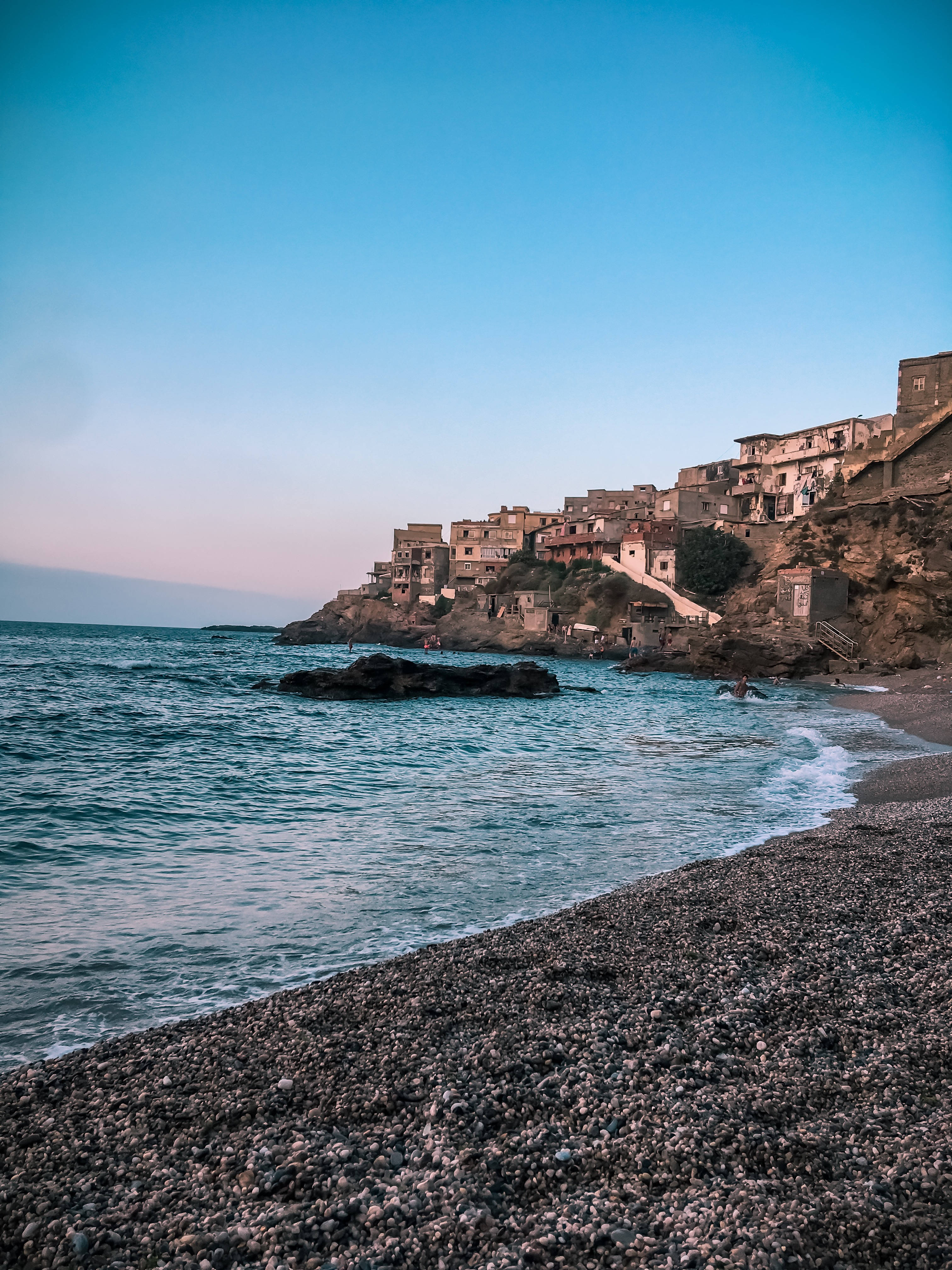 Algeria, black sandy beach, dusk, 4K Phone Wallpaper