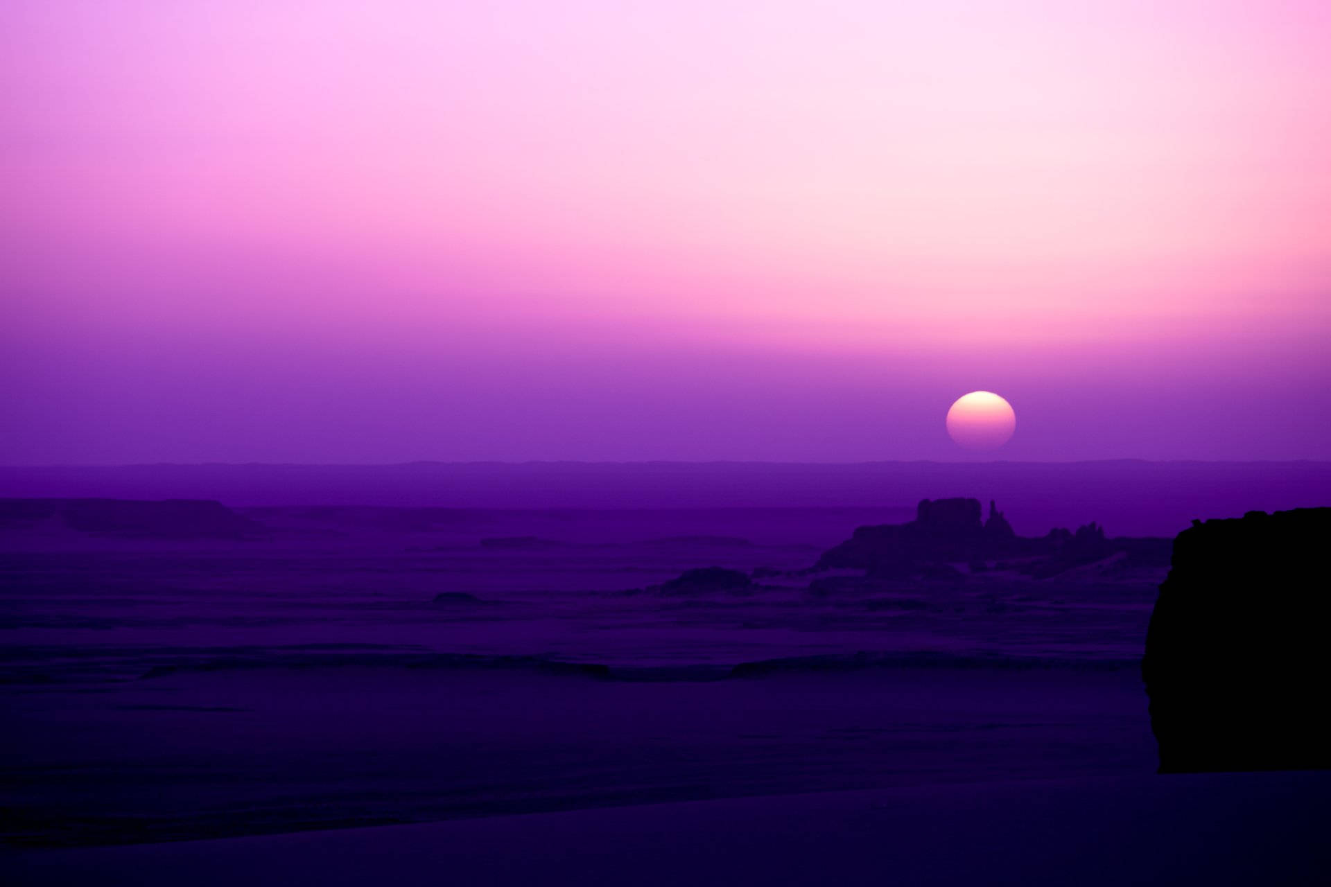 Algeria, purple desert sky, glowing sun, Full HD Desktop Wallpaper