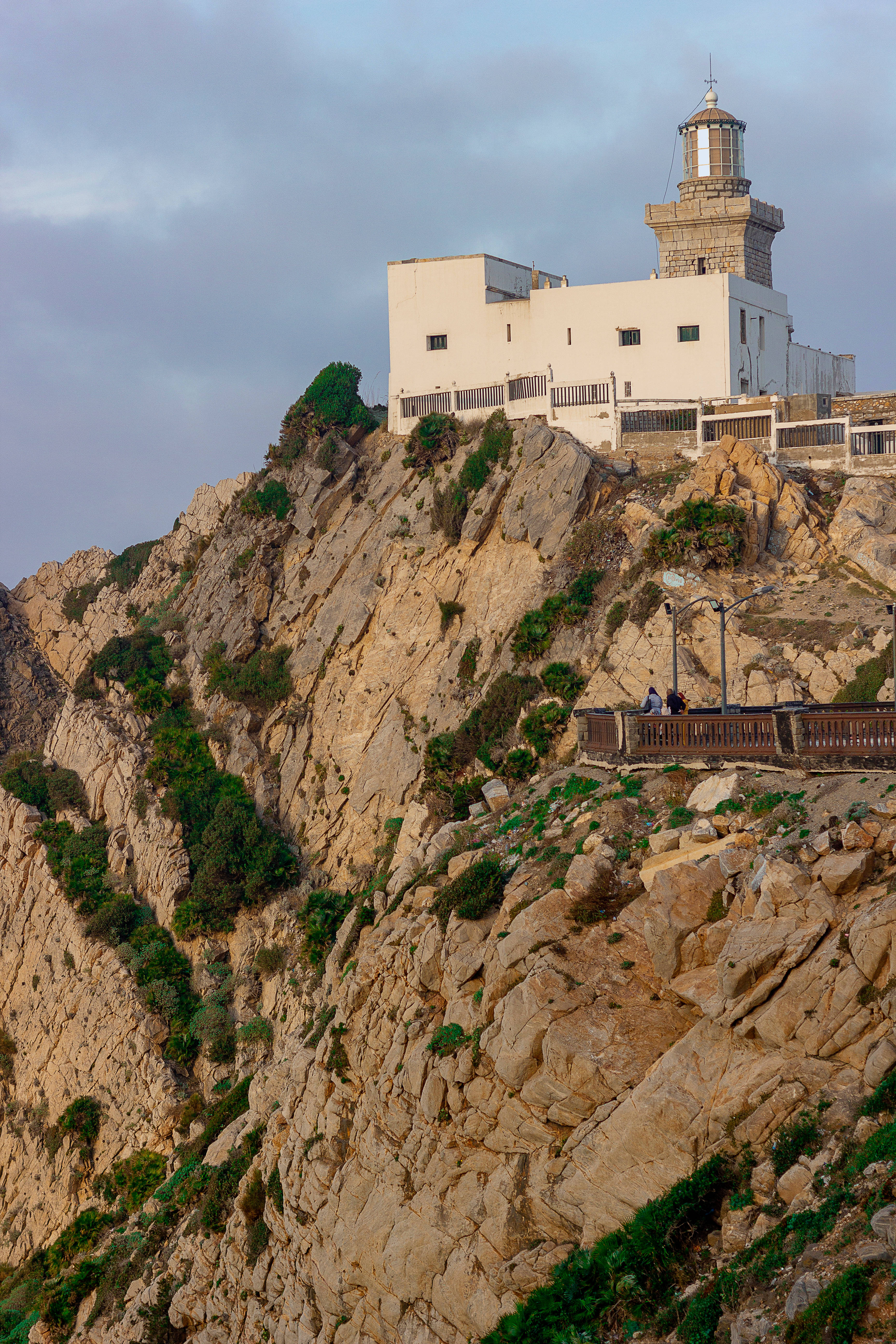 Algeria, white lighthouse, rugged cliffside, 5K Phone Wallpaper