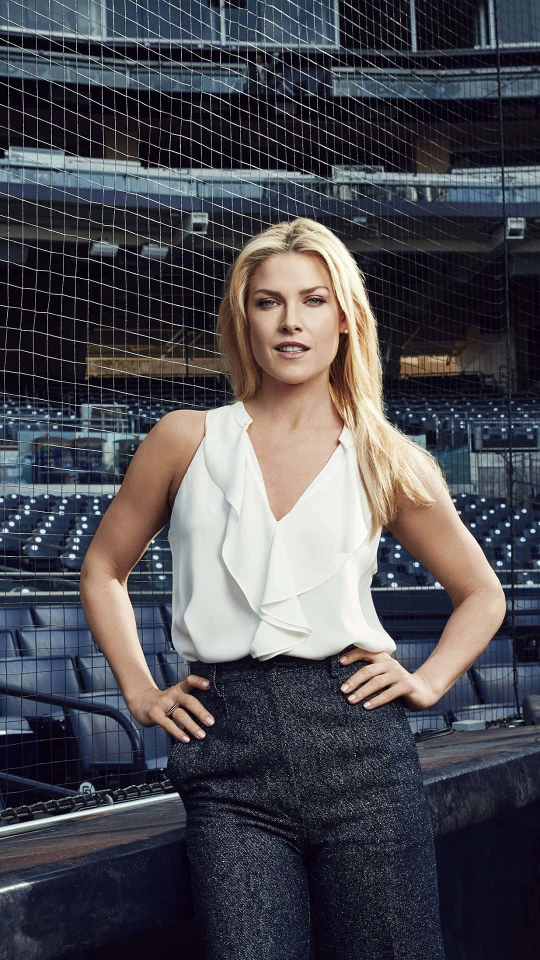 Ali Larter, baseball stadium, white top, Full HD Phone Wallpaper