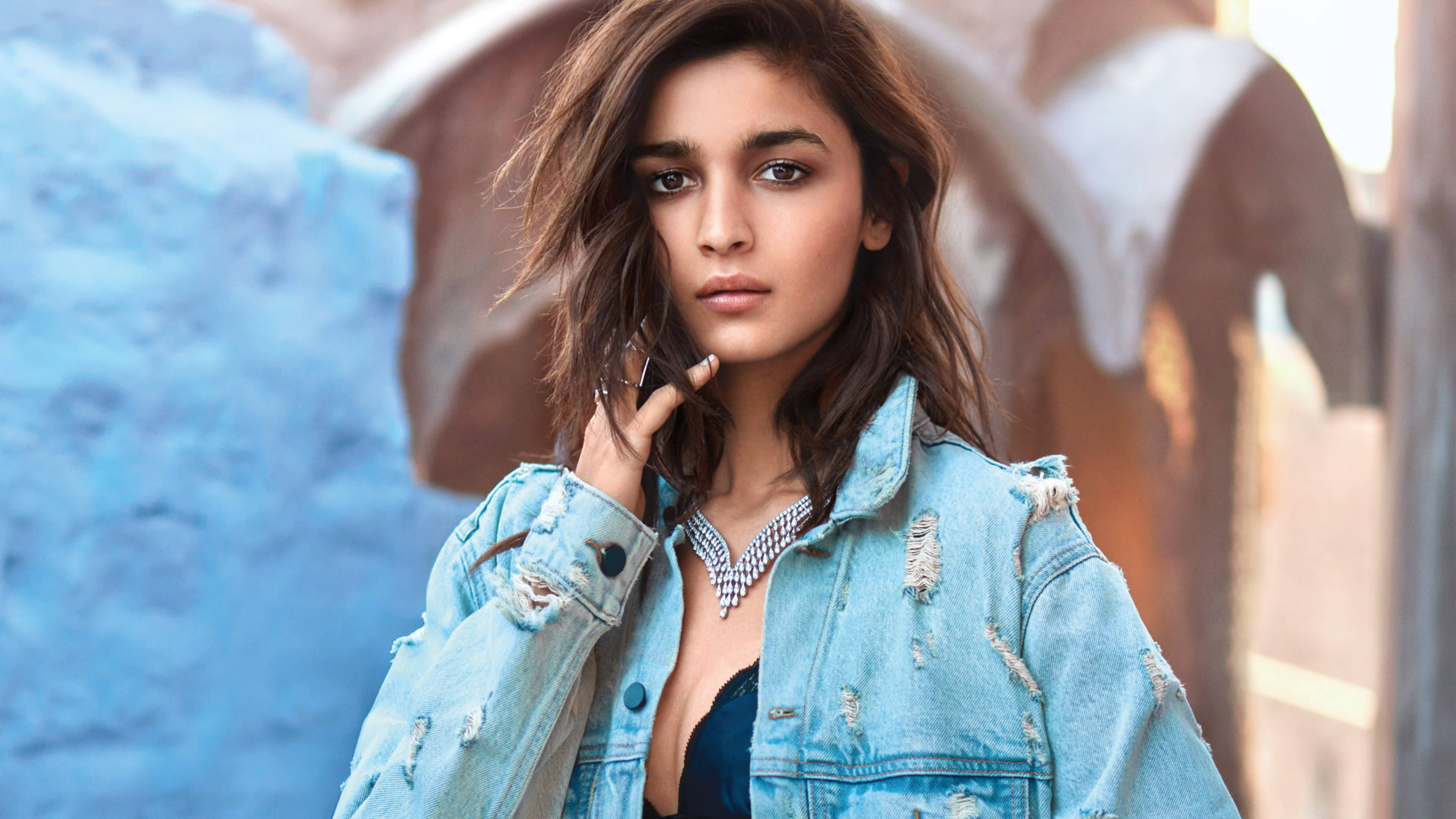 Alia Bhatt, denim jacket, light blue, 5K Desktop Wallpaper