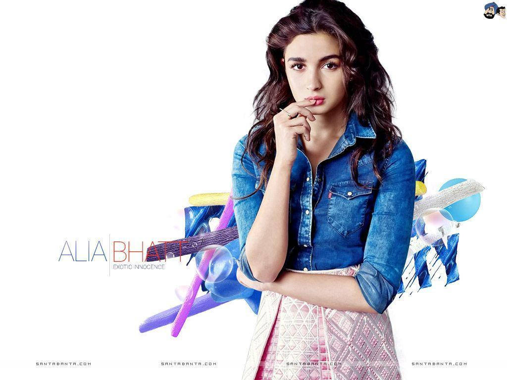 Alia Bhatt, denim jacket, white background, SD Desktop Wallpaper