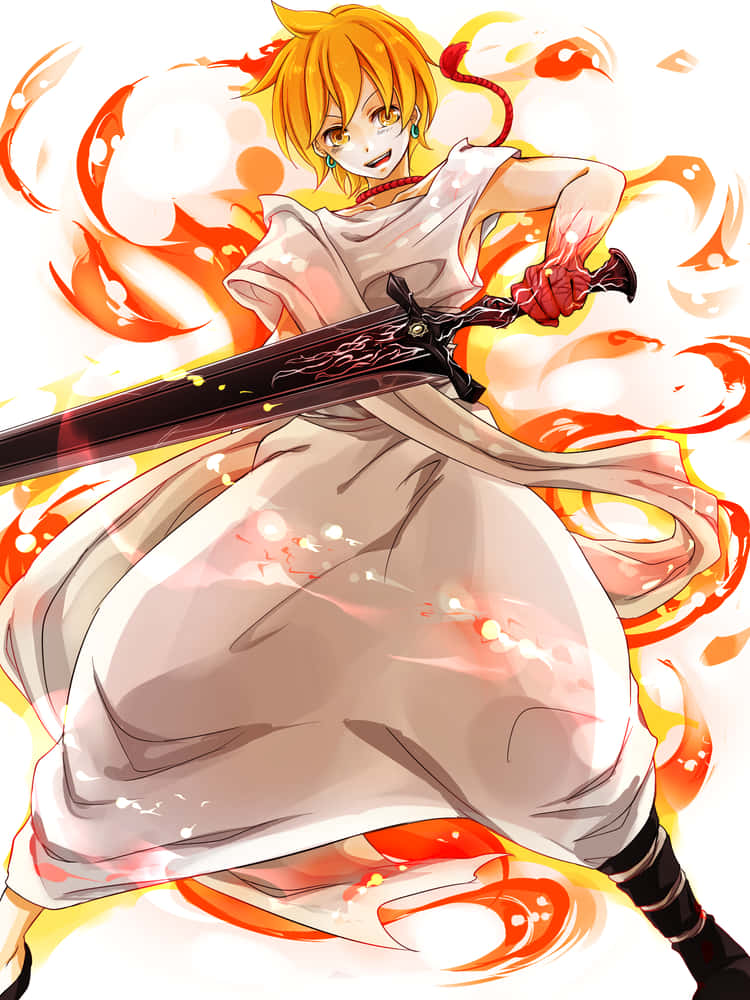 Alibaba Saluja, fiery-haired anime warrior, white robes, SD Phone Wallpaper
