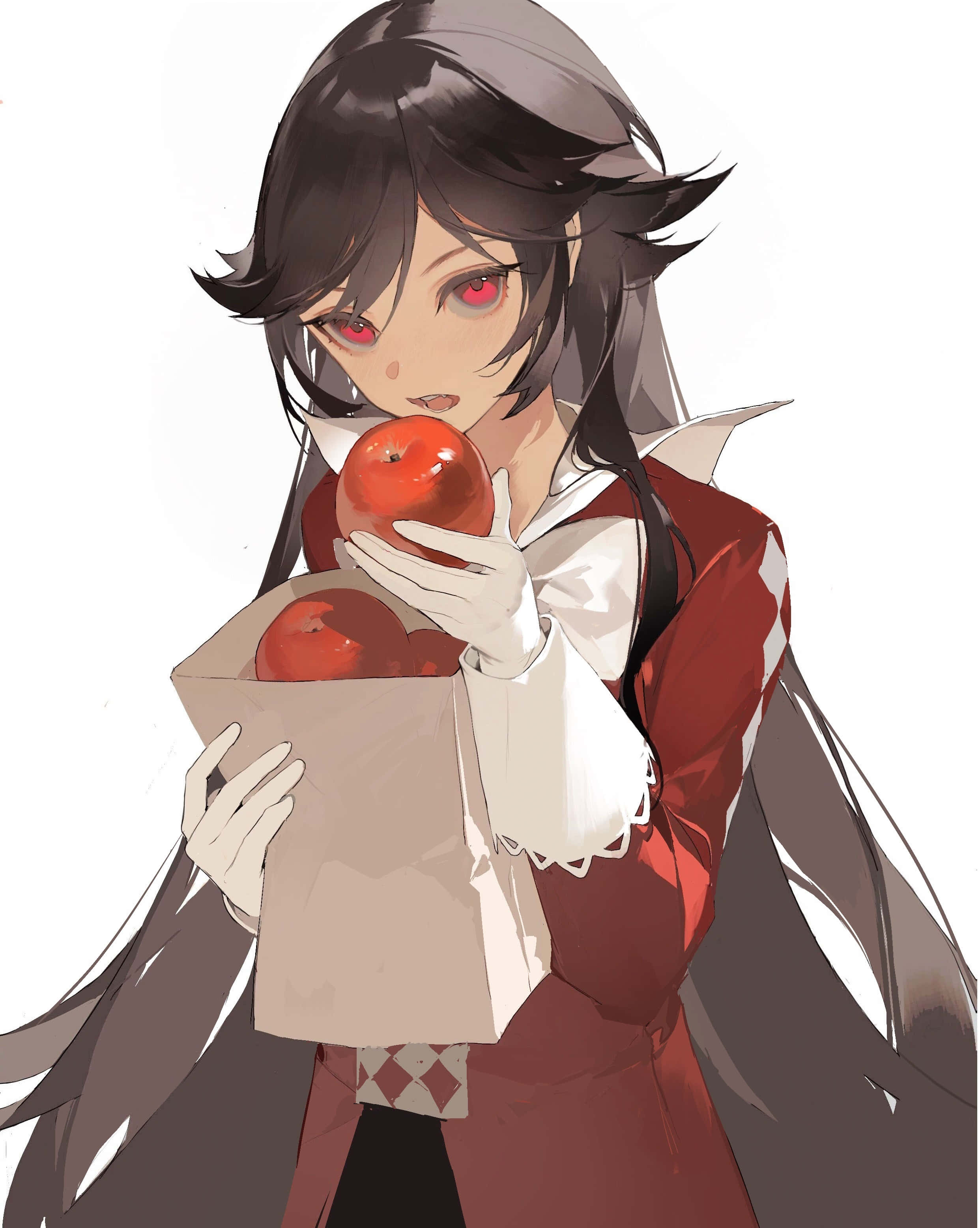 Alice Baskerville, red eyes, dark hair, 2K Phone Wallpaper