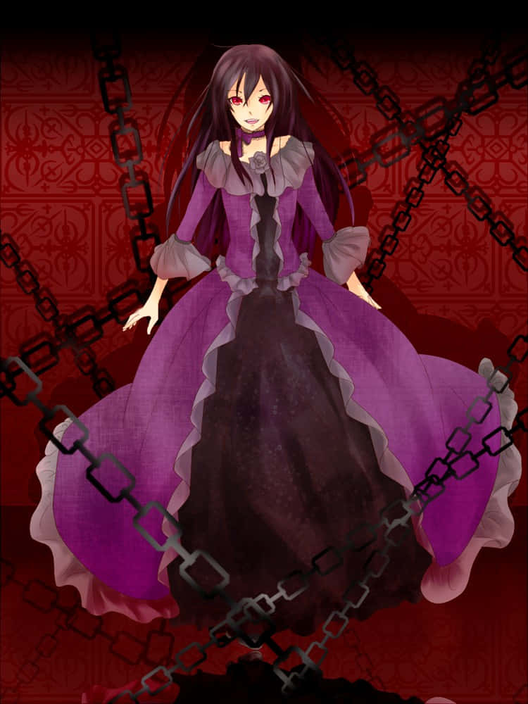 Alice Baskerville, purple gothic gown, red patterned wall, SD Phone Wallpaper
