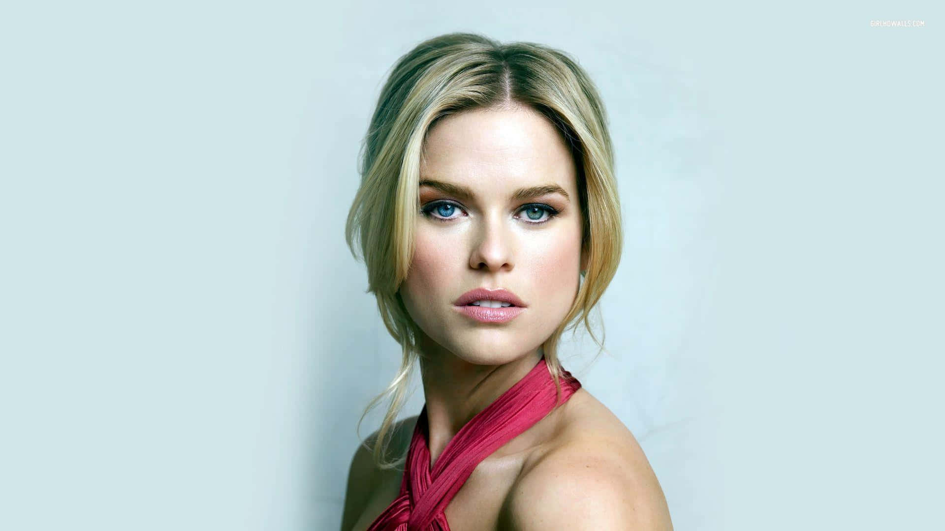 Alice Eve, red halter top, piercing blue eyes, Full HD Desktop Wallpaper