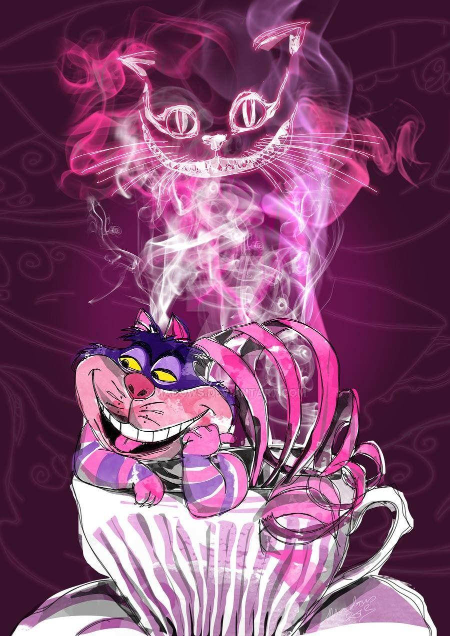 Alice In Wonderland, pink and purple striped cat, grinning smoke cat, SD Phone Wallpaper