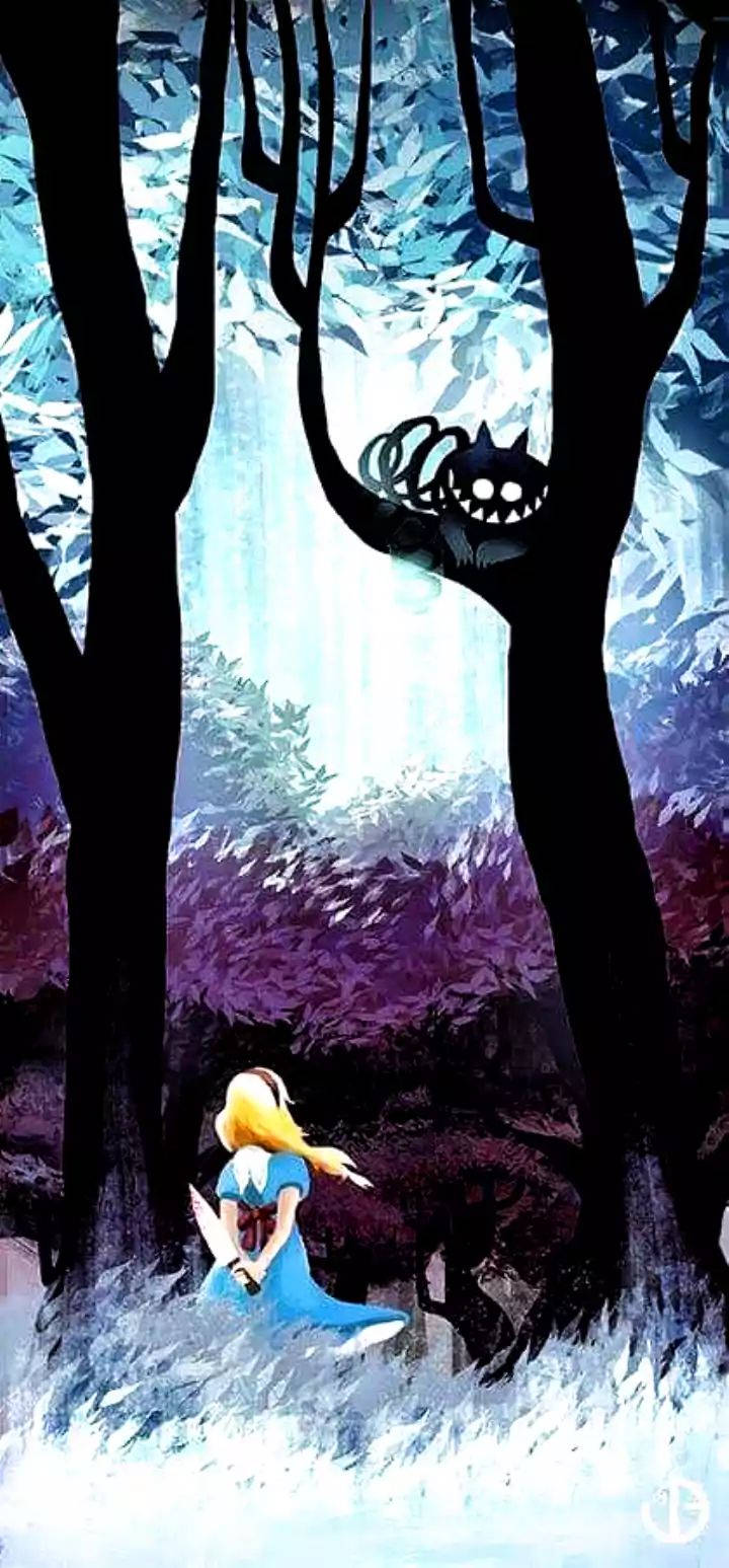 Alice In Wonderland Phone, blue dress, black cat, HD Phone Wallpaper